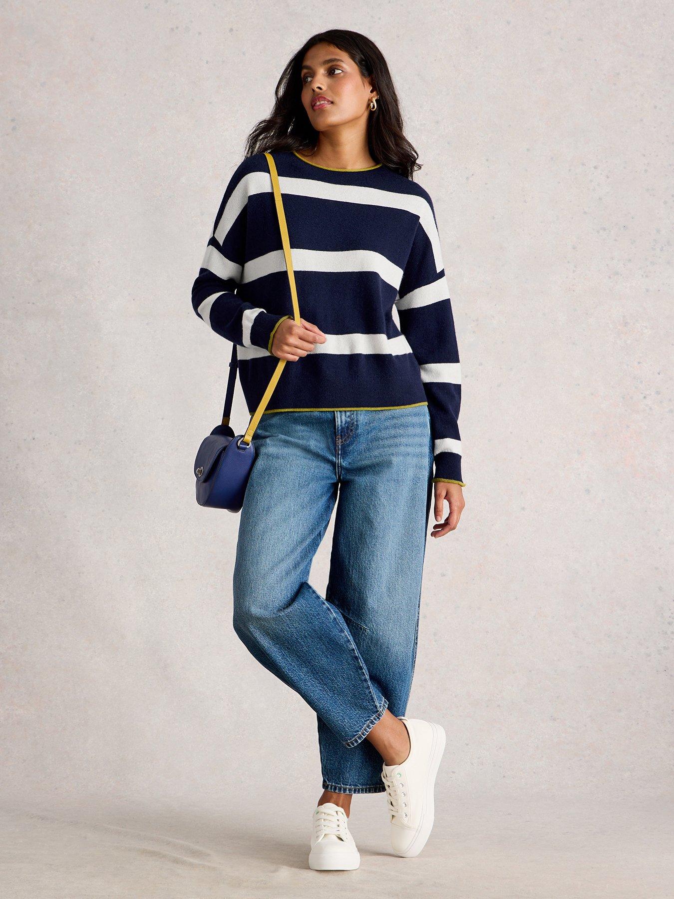 Image 3 of 6 of White Stuff Kitty Stripe Cashmere Jumper - Blue