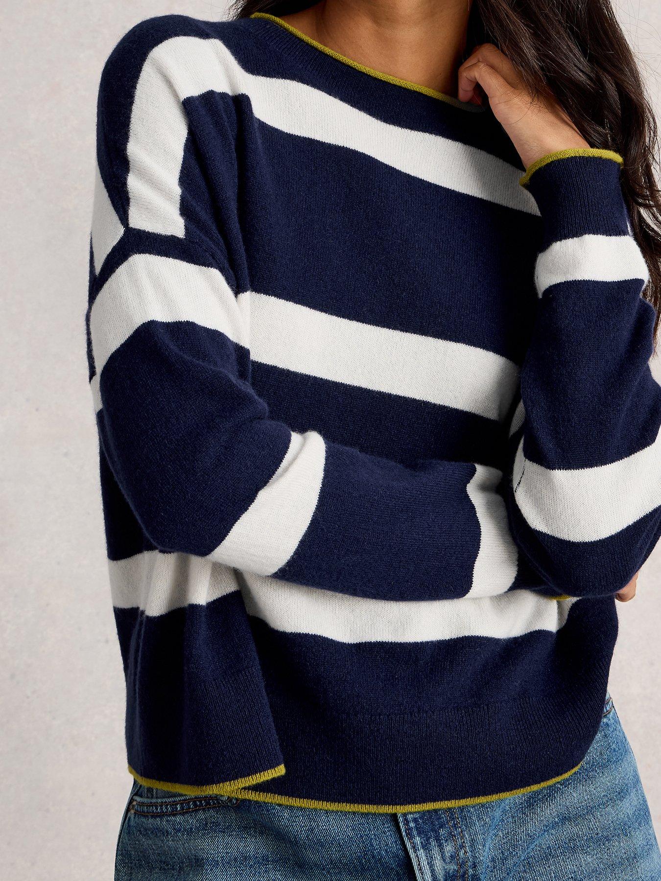 Image 4 of 6 of White Stuff Kitty Stripe Cashmere Jumper - Blue