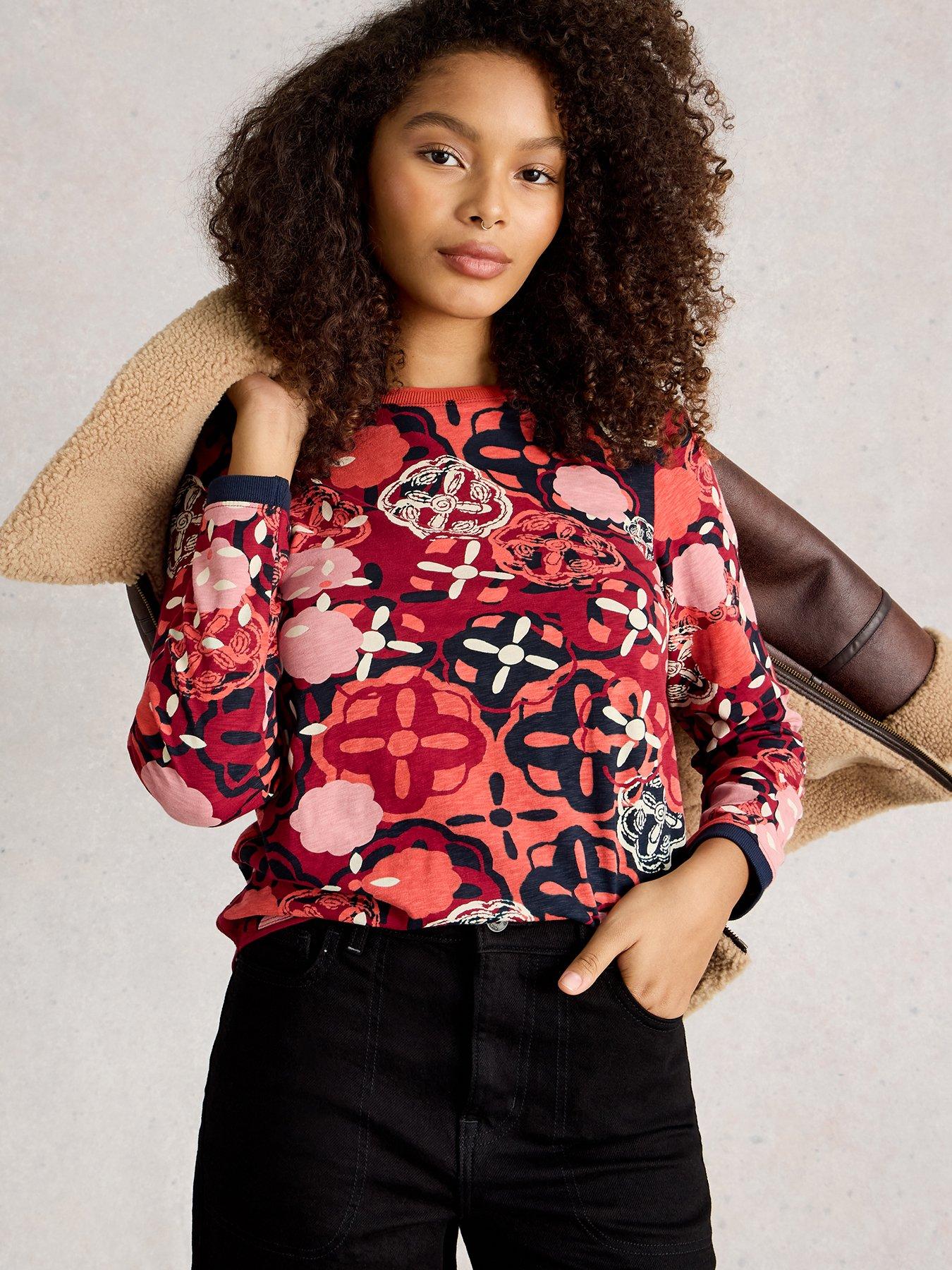 Image 1 of 6 of White Stuff Clara Long Sleeve T-Shirt - Red