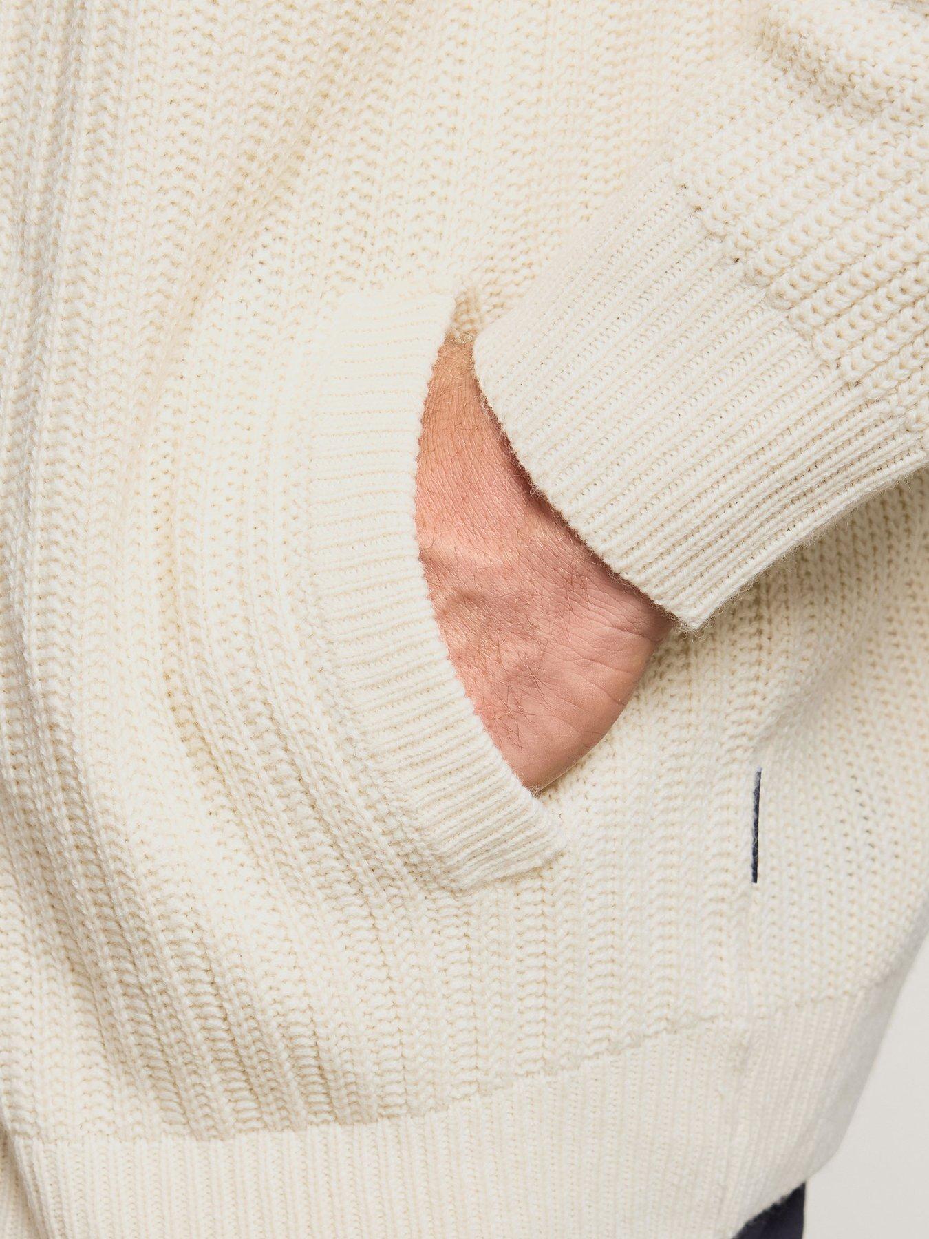  image of badrhino-natural-shawl-knitted-cardigan-cream