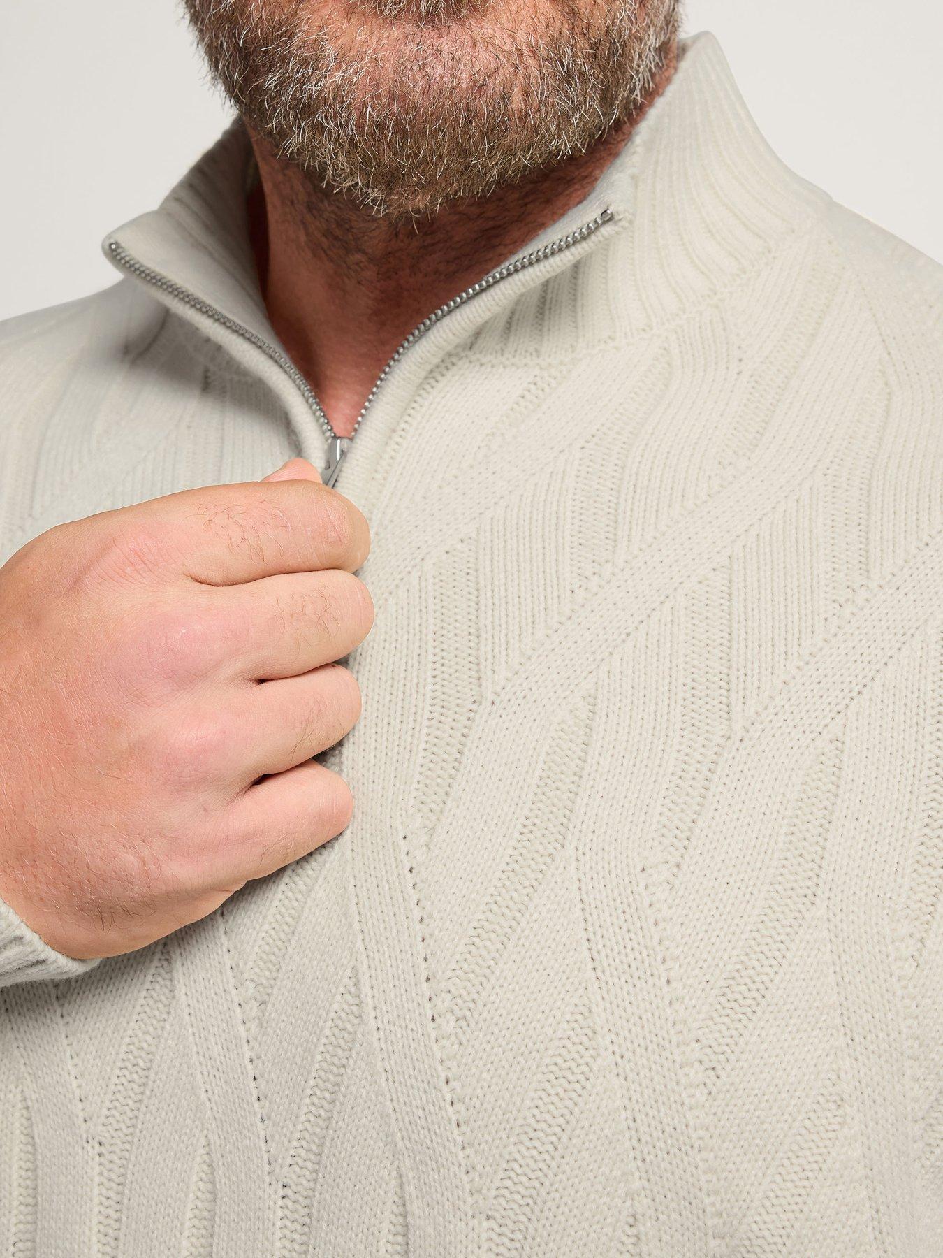 Image 4 of 4 of BadRhino Cable Half Zip Knitted Jumper - Cream