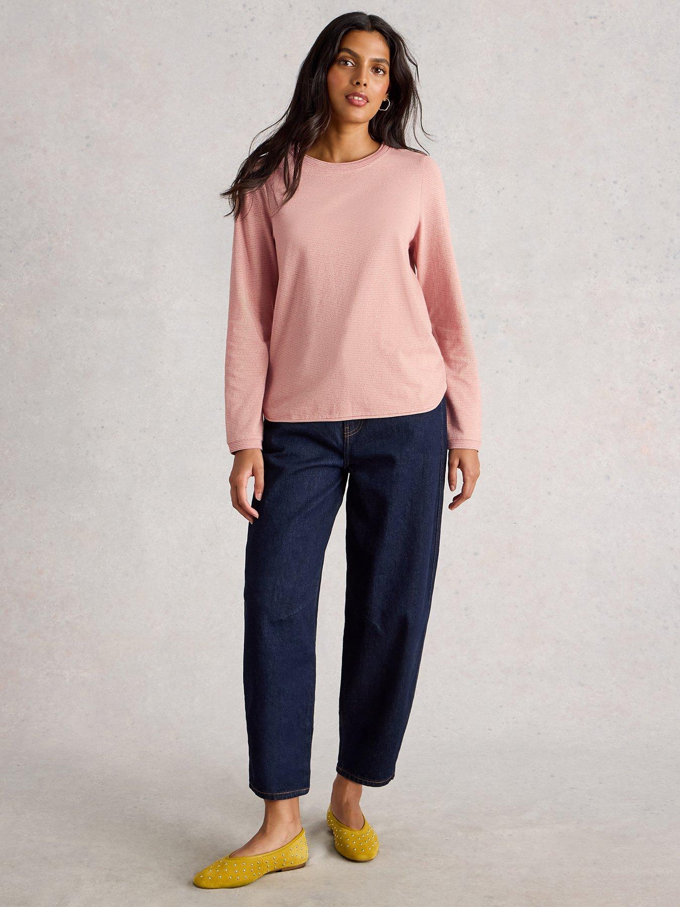 Image 1 of 6 of White Stuff Clara Long Sleeve Sparkle T-Shirt - Pink