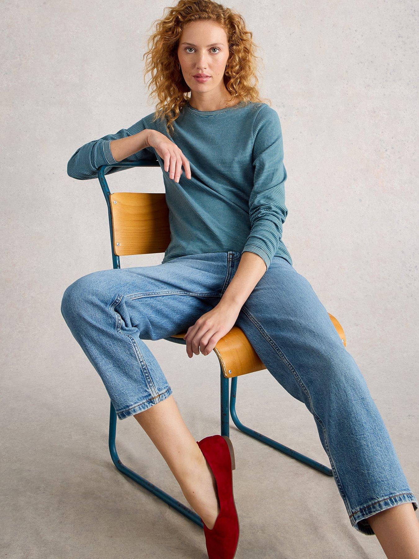 Image 1 of 6 of White Stuff Clara Long Sleeve Sparkle T-Shirt - Blue