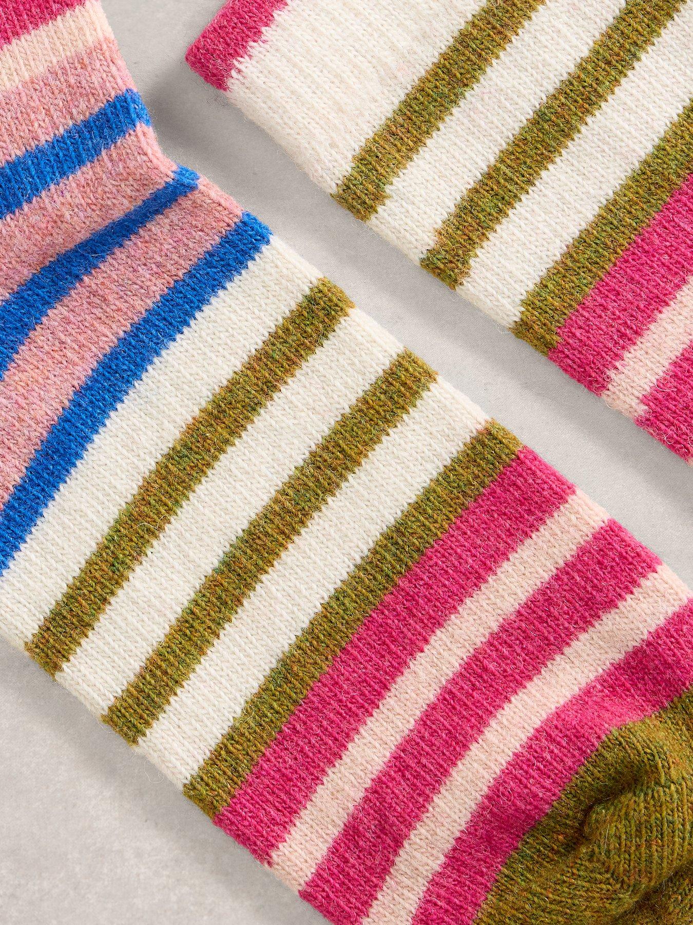  image of white-stuff-rainbow-stripe-wool-sock-pink