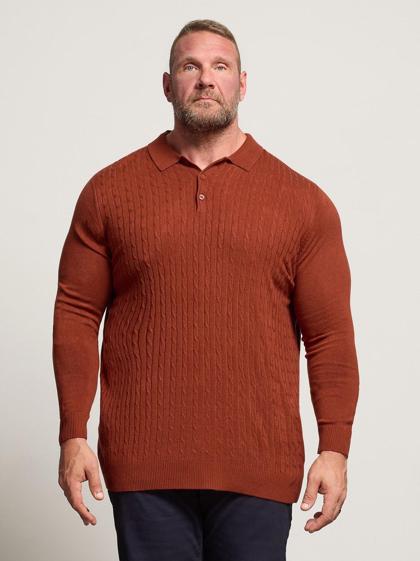 undefined Long Sleeve Cable Knit Polo Shirt - Orange