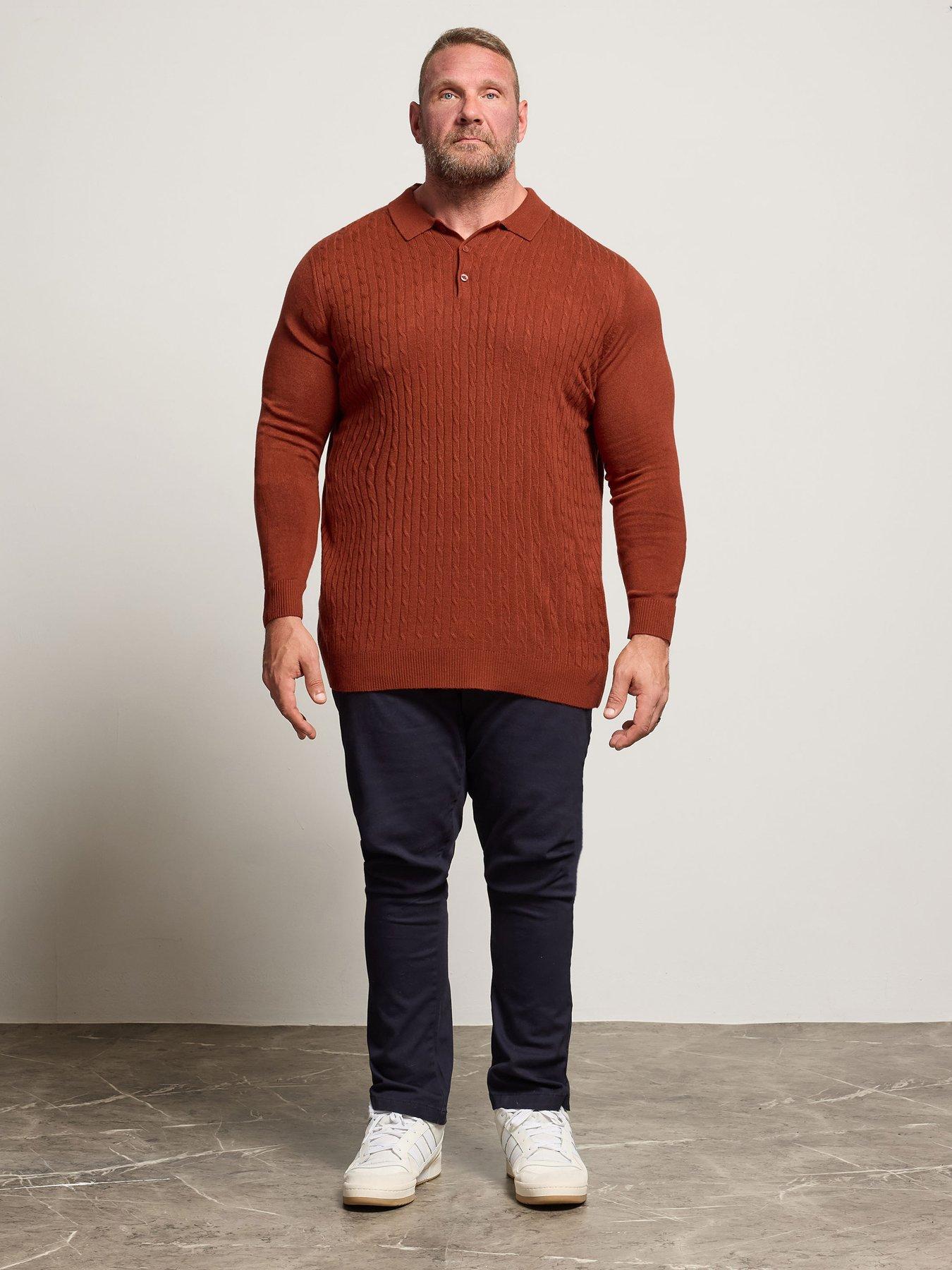 Image 3 of 4 of BadRhino Long Sleeve Cable Knit Polo Shirt - Orange
