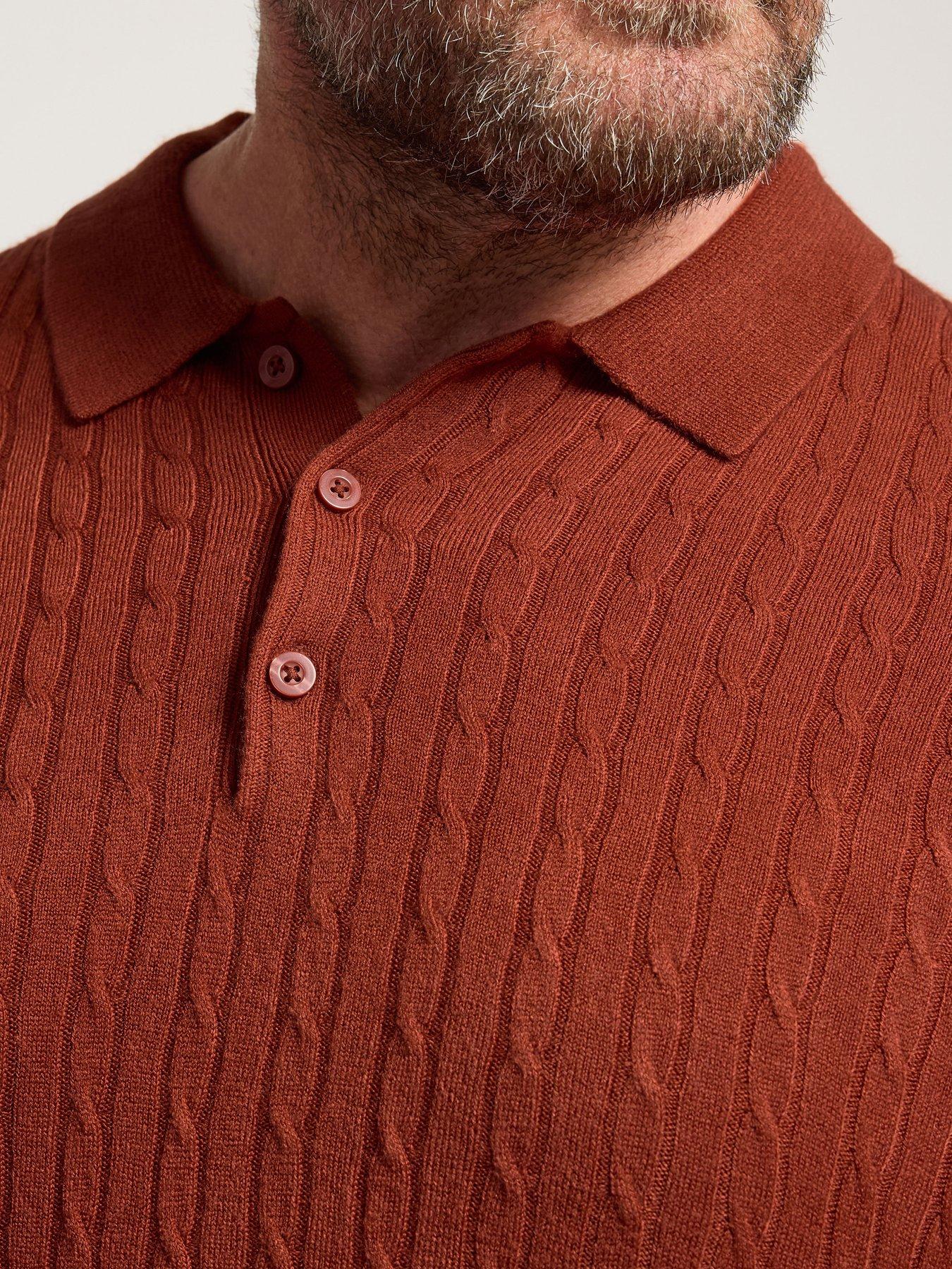 Image 4 of 4 of BadRhino Long Sleeve Cable Knit Polo Shirt - Orange