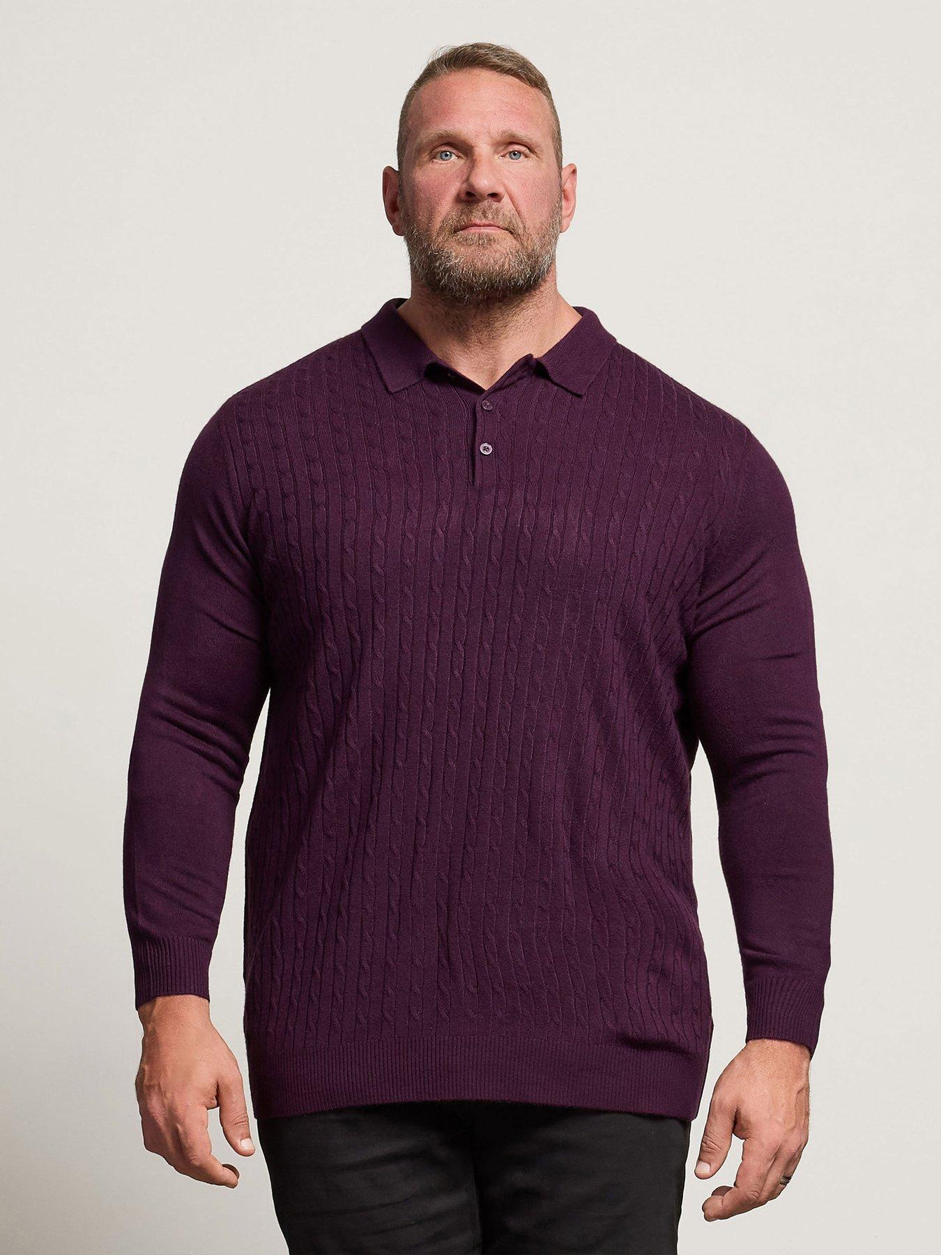 BadRhino Long Sleeve Cable Knit Polo Shirt - Dark Purple