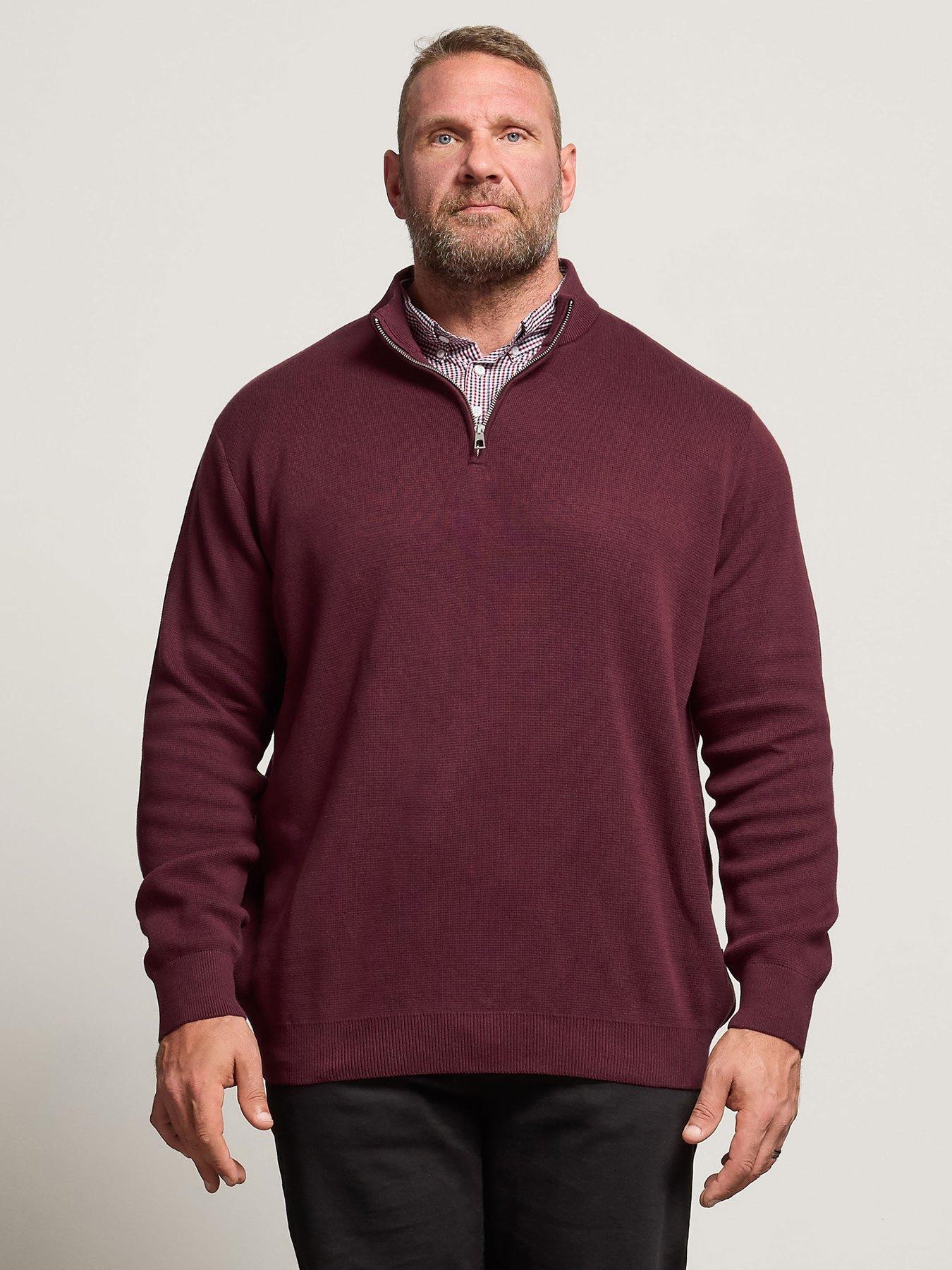 undefined Half Zip Mock Collar Knitted Jumper - Dark Red