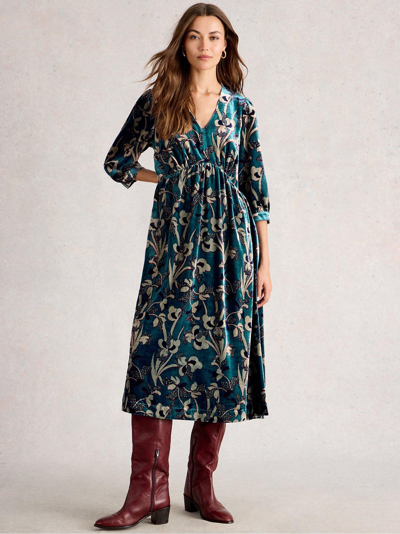 White Stuff Lucy Velvet Dress - Blue