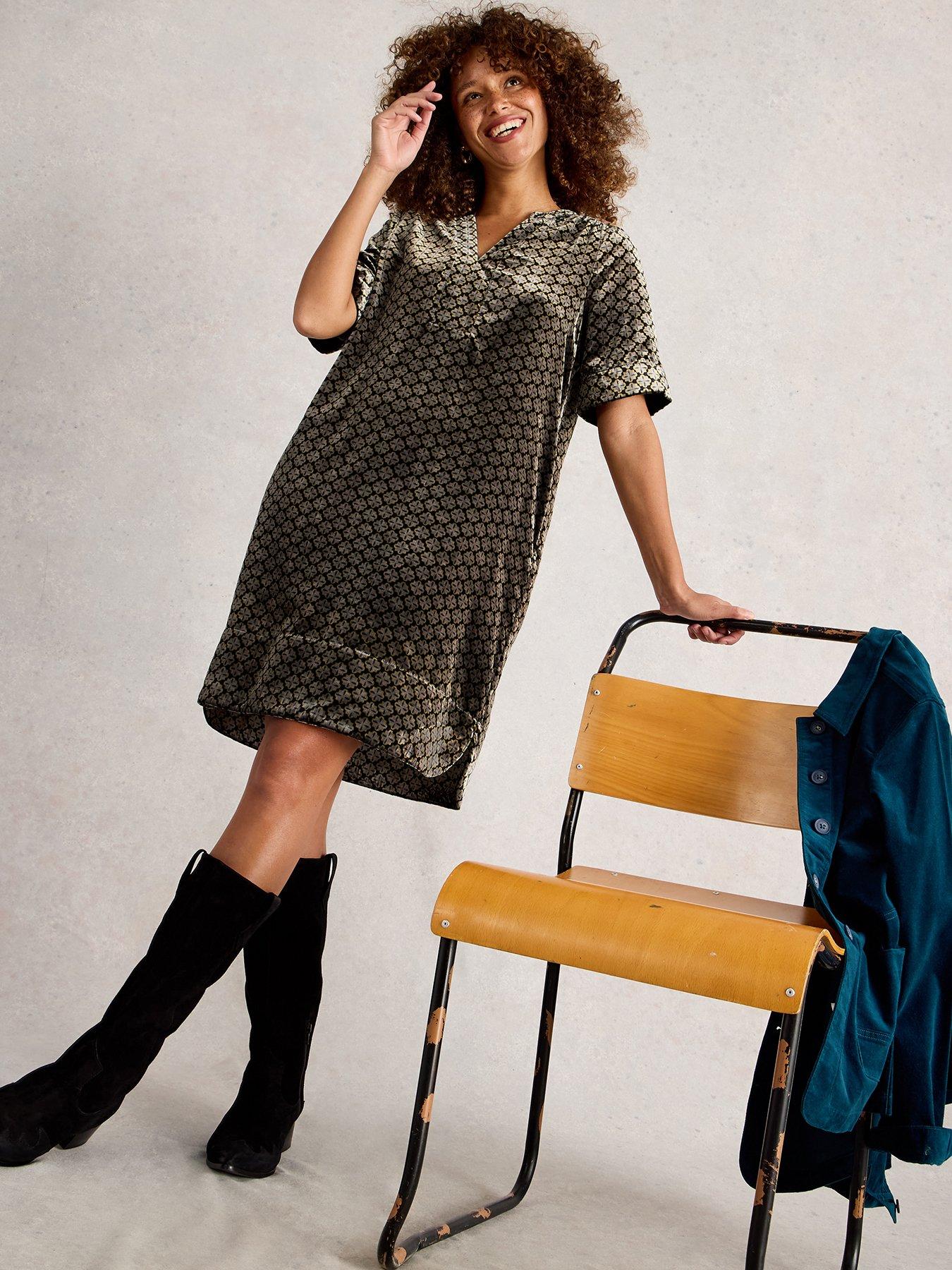 White Stuff June Velvet Dress - Beige