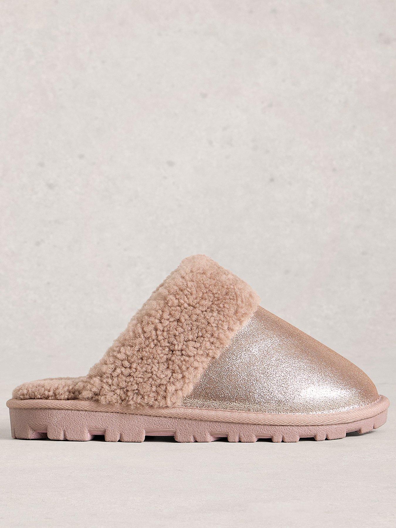White Stuff Suede Shearling Slipper Mule - Brown