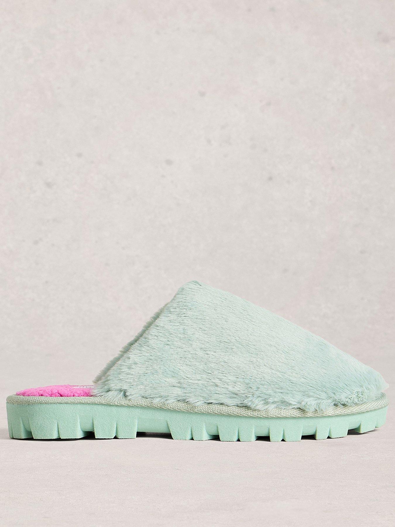 White Stuff Faux Fur Slipper Mule - Green