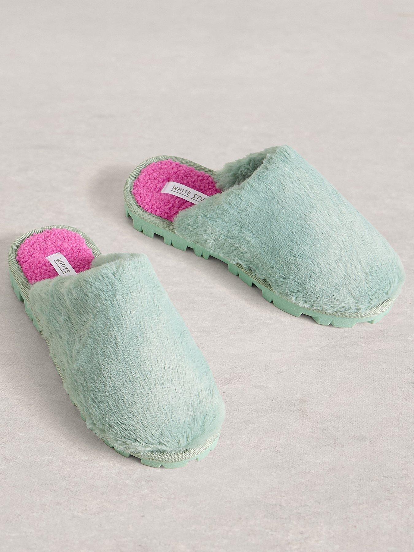  image of white-stuff-faux-fur-slipper-mule-green