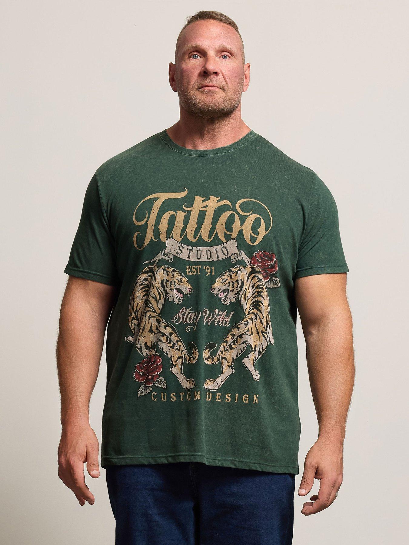 BadRhino Acid Wash Tattoo Tiger Graphic T-Shirt - Green