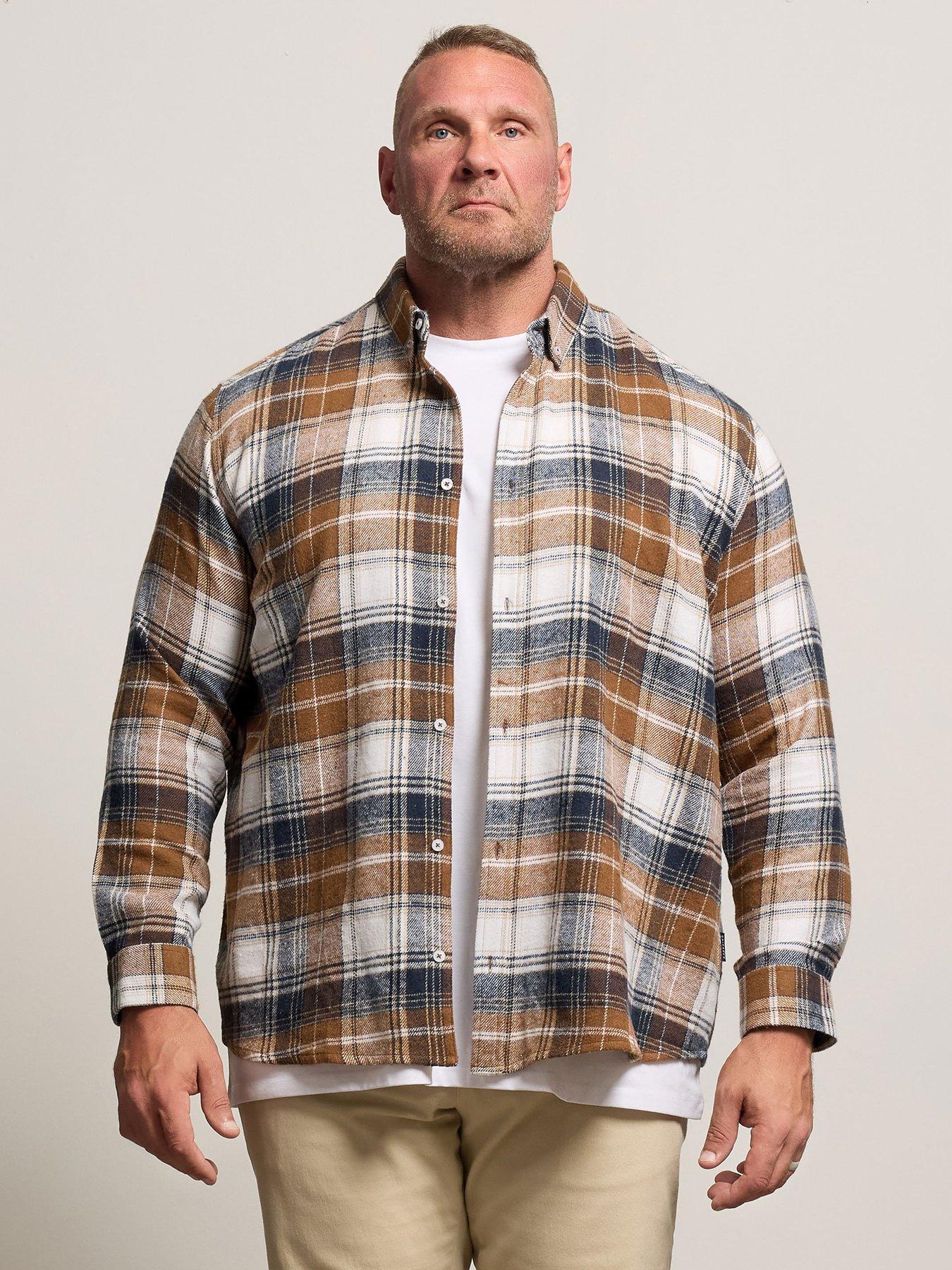 badrhino-navy-tan-brushed-check-long-sleeve-shirt-multi