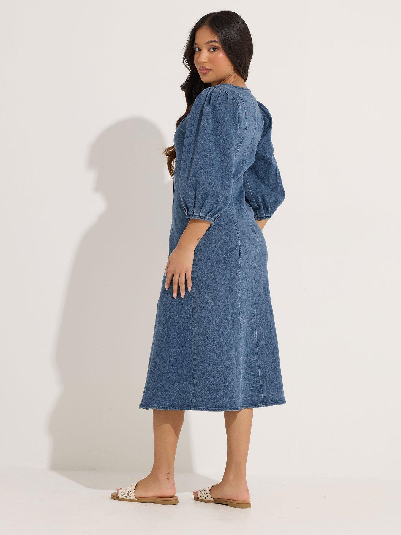 Image 2 of 6 of PixieGirl Petit Puff Sleeve Seam Front Midi Dress