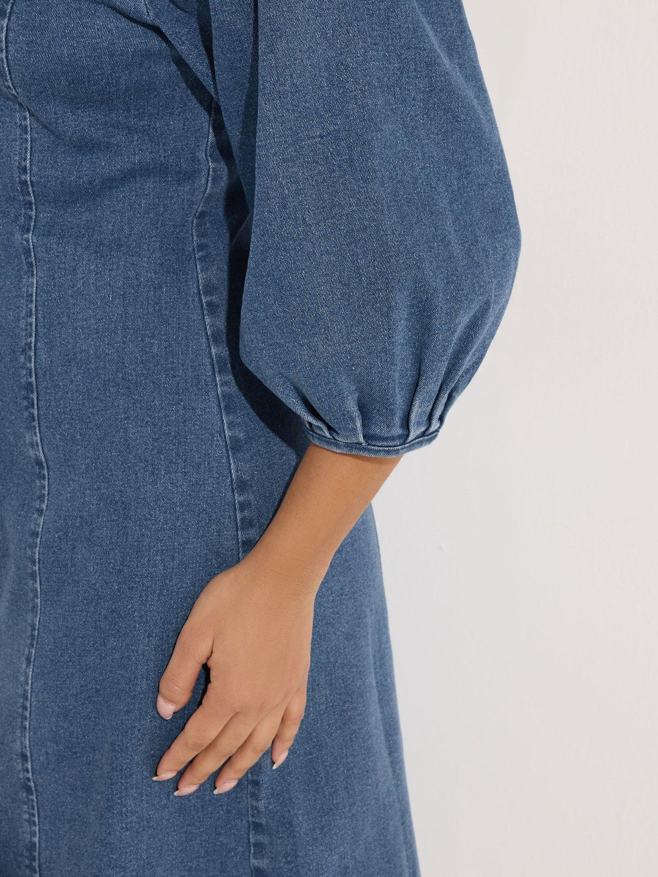 Image 5 of 6 of PixieGirl Petit Puff Sleeve Seam Front Midi Dress
