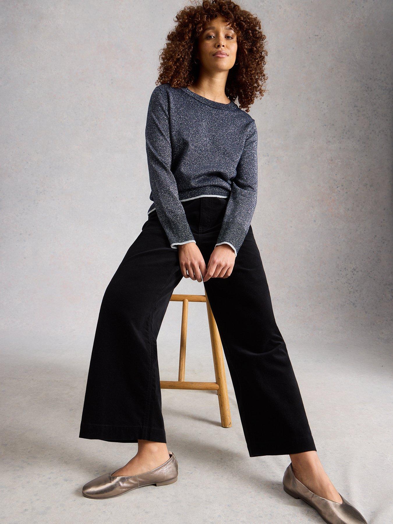 Image 4 of 6 of White Stuff Tia Velvet Wide Leg Jeans &nbsp;- Black