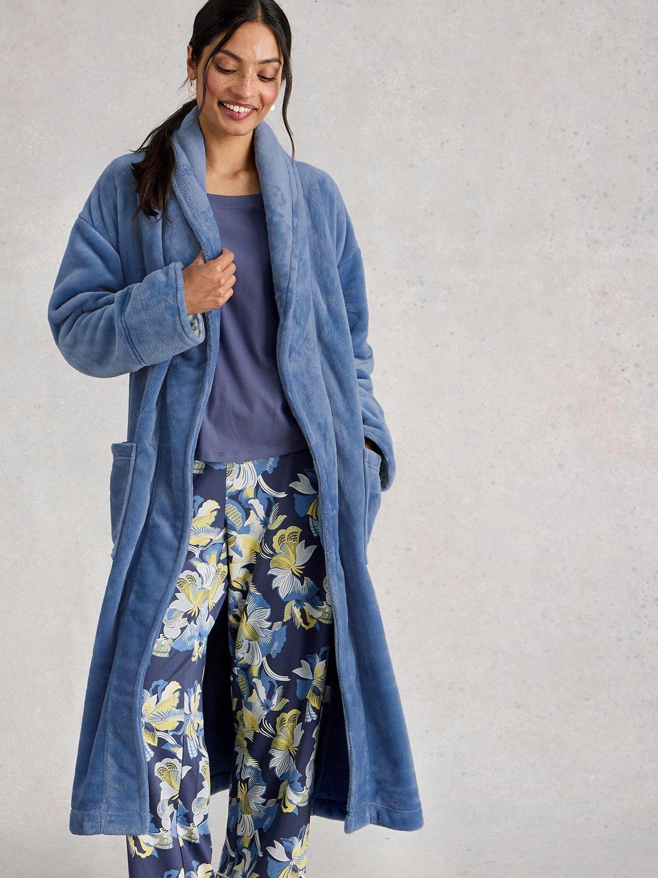 image of white-stuff-clover-cosy-dressing-gown-blue