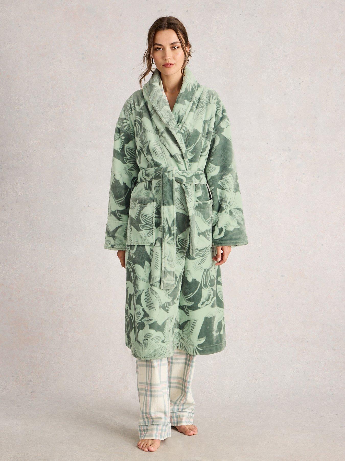 Image 3 of 6 of White Stuff Clover Print Dressing Gown - Green