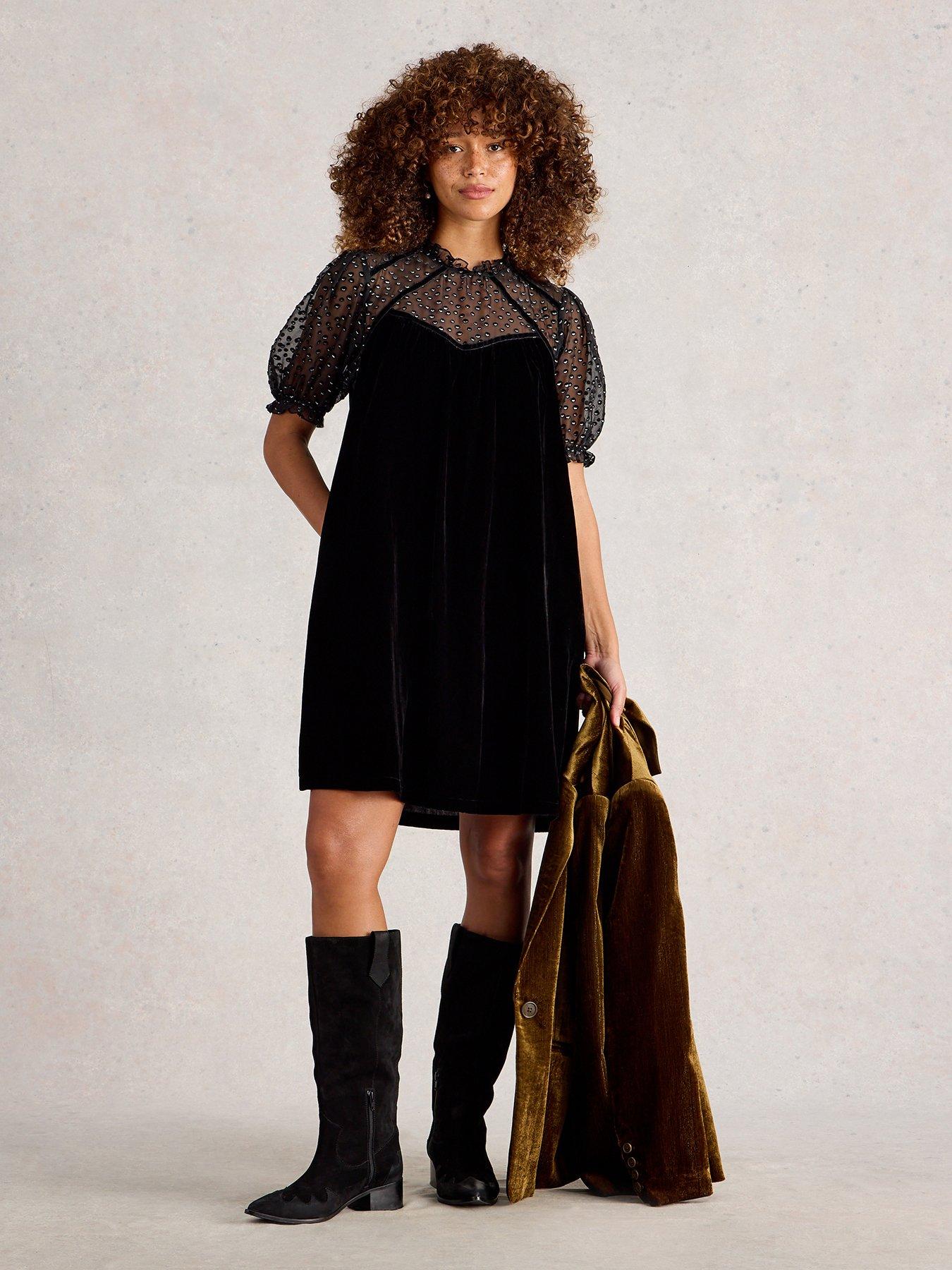 front image of white-stuff-lea-velvet-dress-black