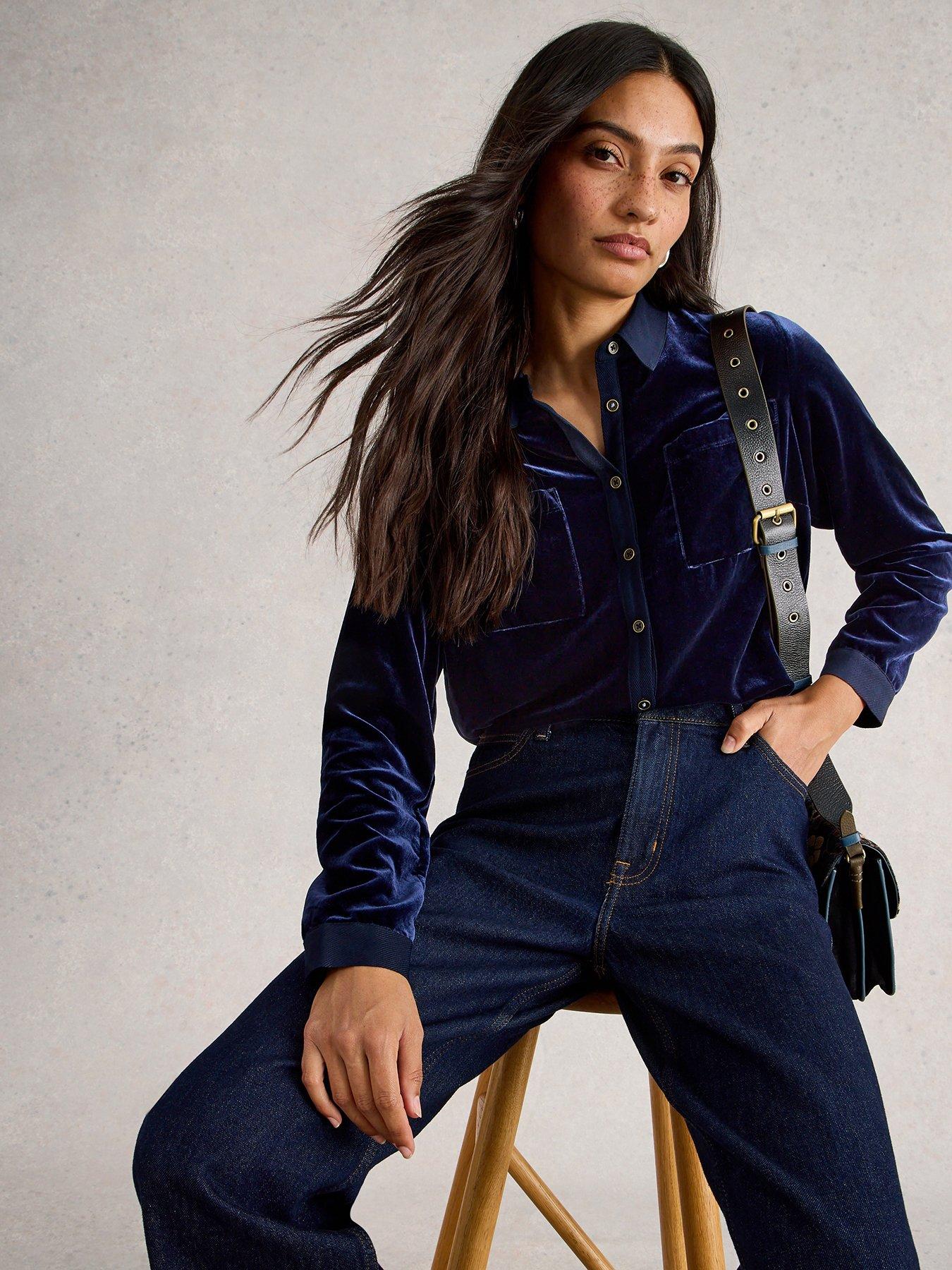  image of white-stuff-sophie-velvet-shirt-blue