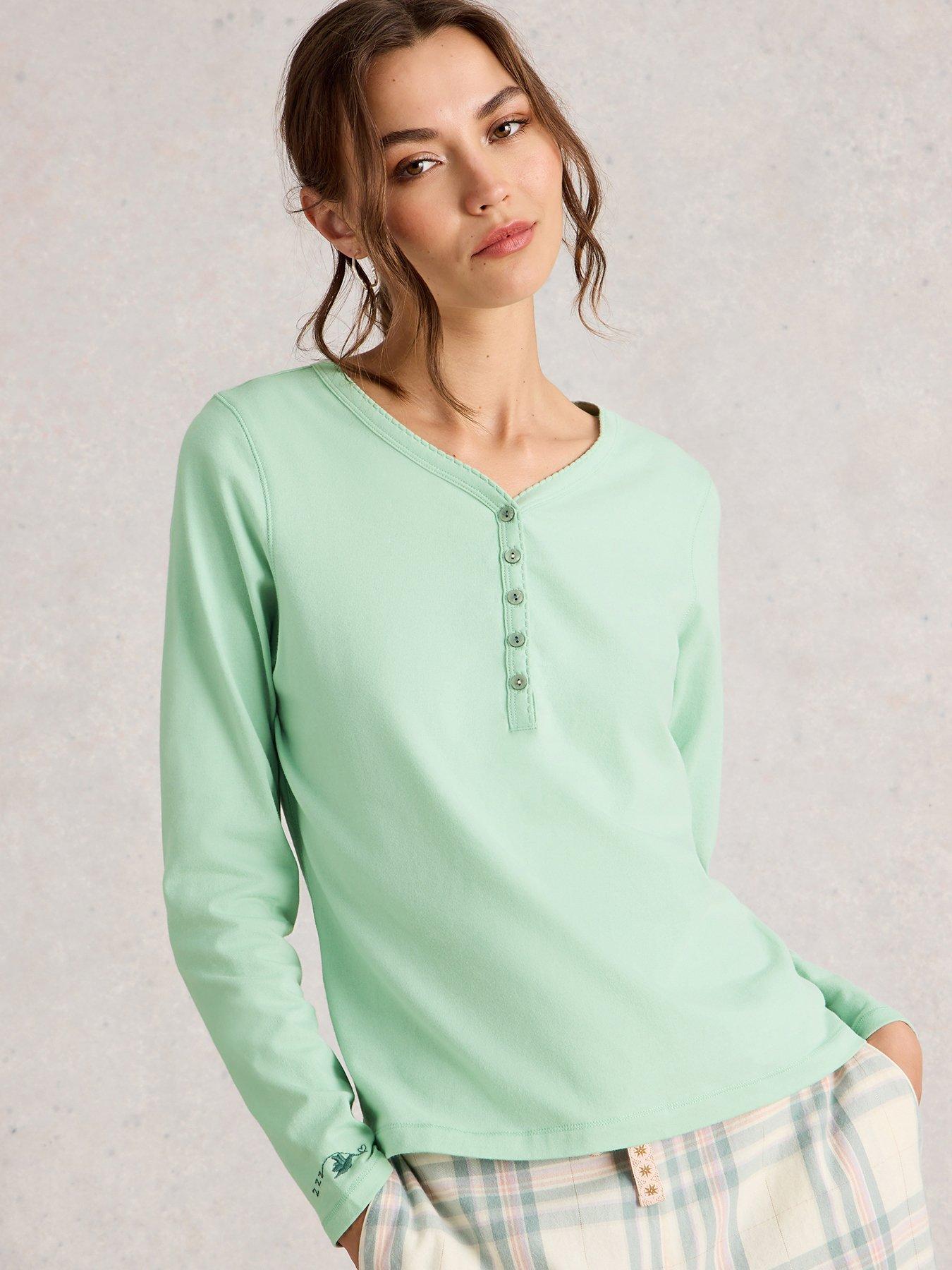  image of white-stuff-penny-henley-pyjama-top-green