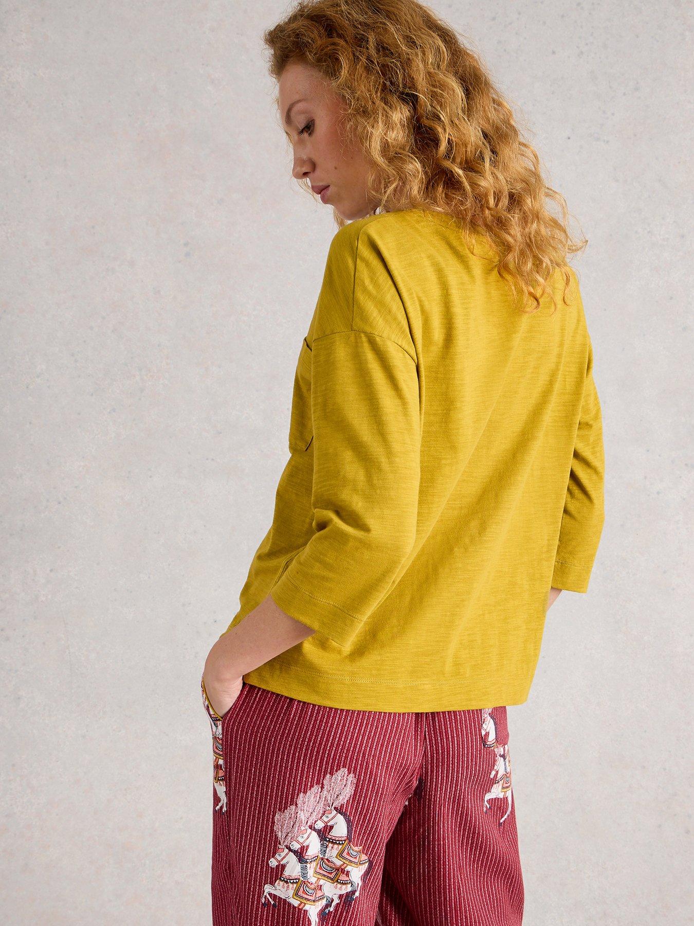 stillFront image of white-stuff-mia-34-sleeve-boxy-t-shirt-mid-chartreuse