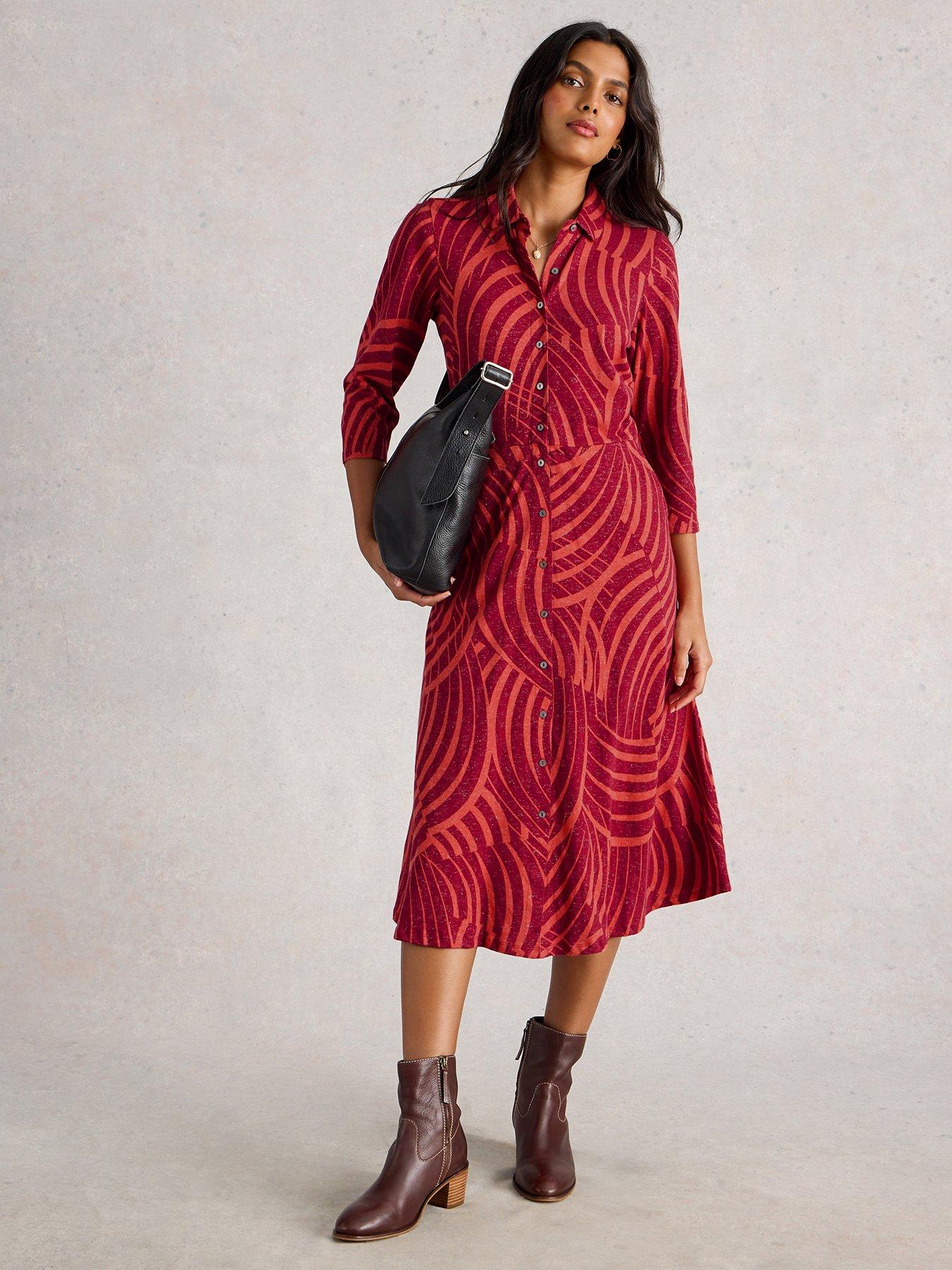 White Stuff Rua Sparkle Jersey Shirt Dress - Red