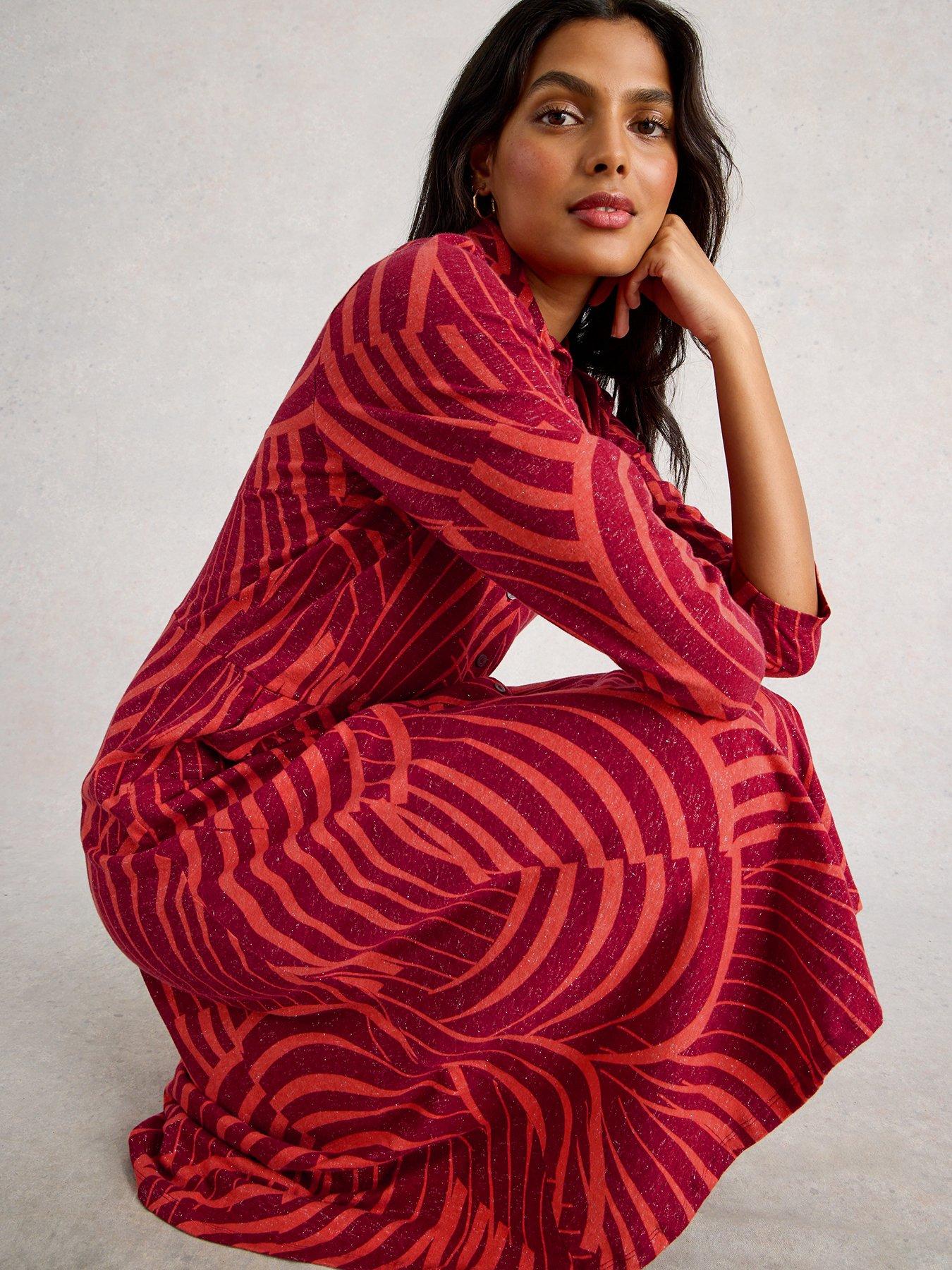 Image 3 of 6 of White Stuff Rua Sparkle Jersey Shirt Dress - Red