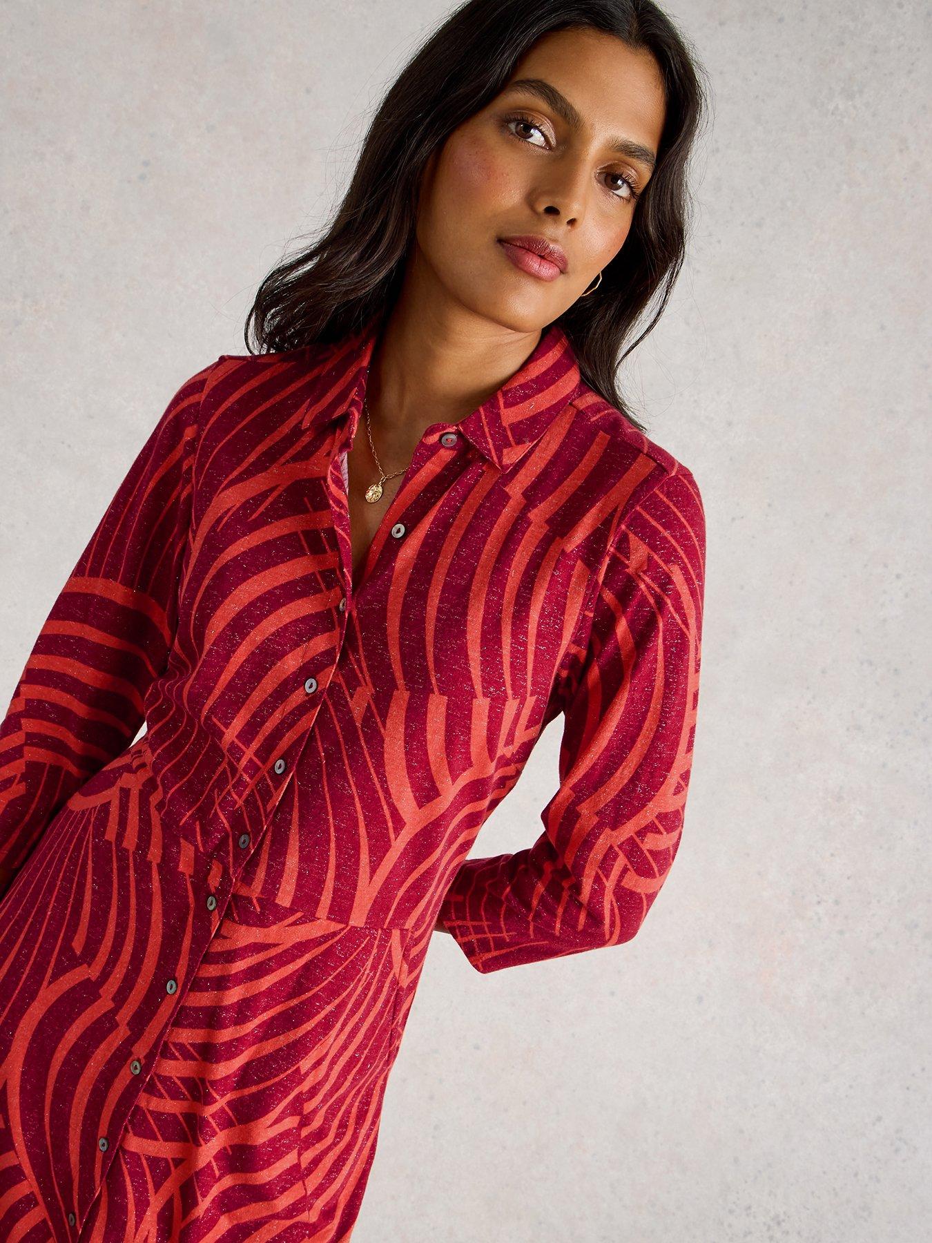 Image 4 of 6 of White Stuff Rua Sparkle Jersey Shirt Dress - Red