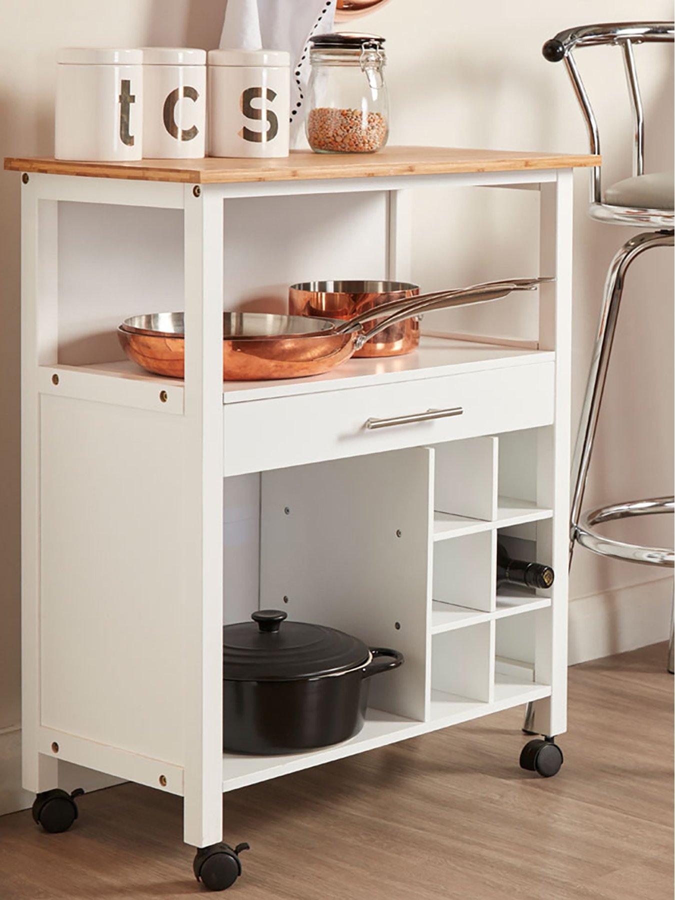 image of interiors-by-premier-harlow-bamboo-top-1-drawer-kitchen-trolley