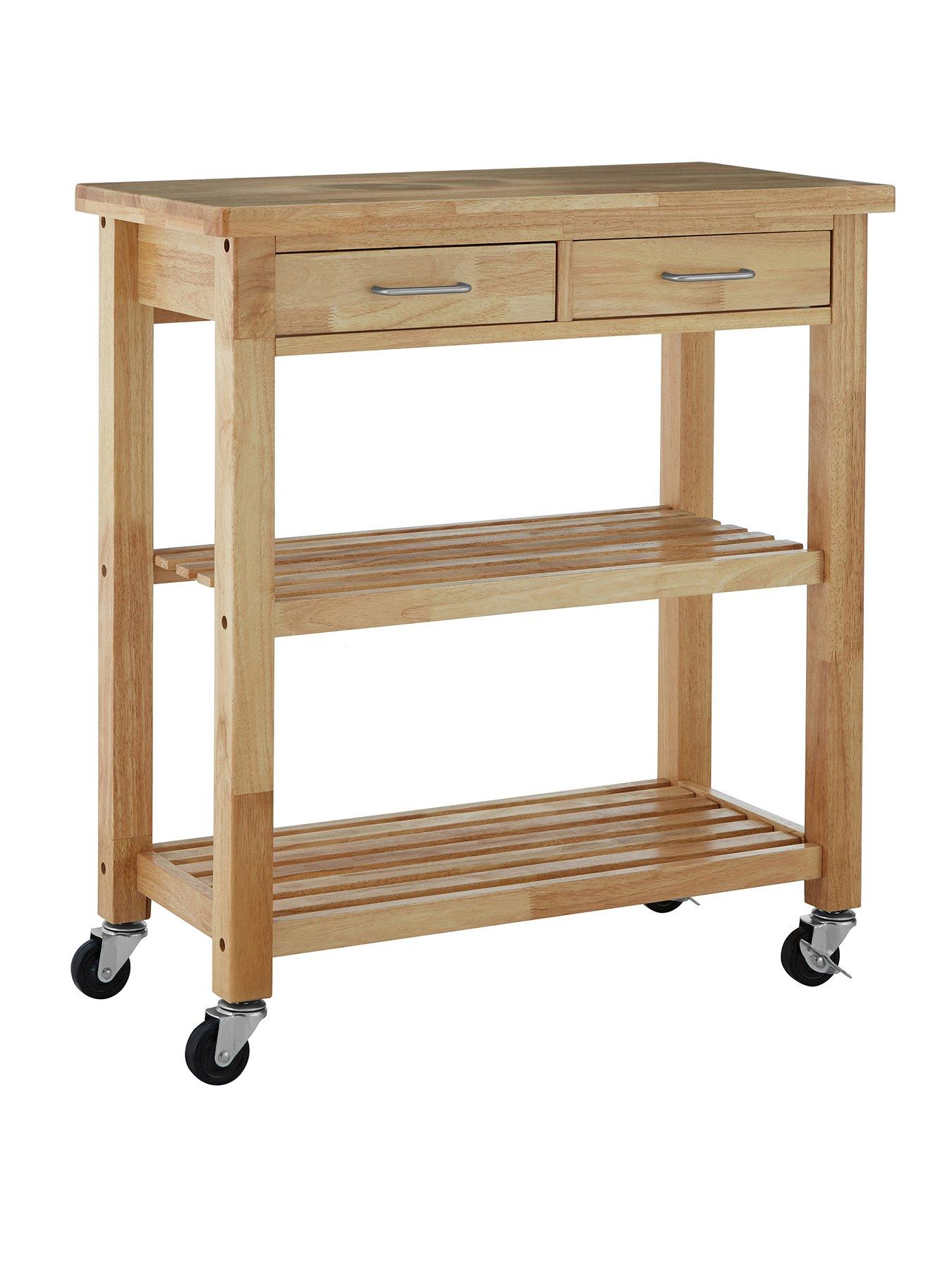  image of interiors-by-premier-harlow-glenn-hevea-wood-top-kitchen-trolley