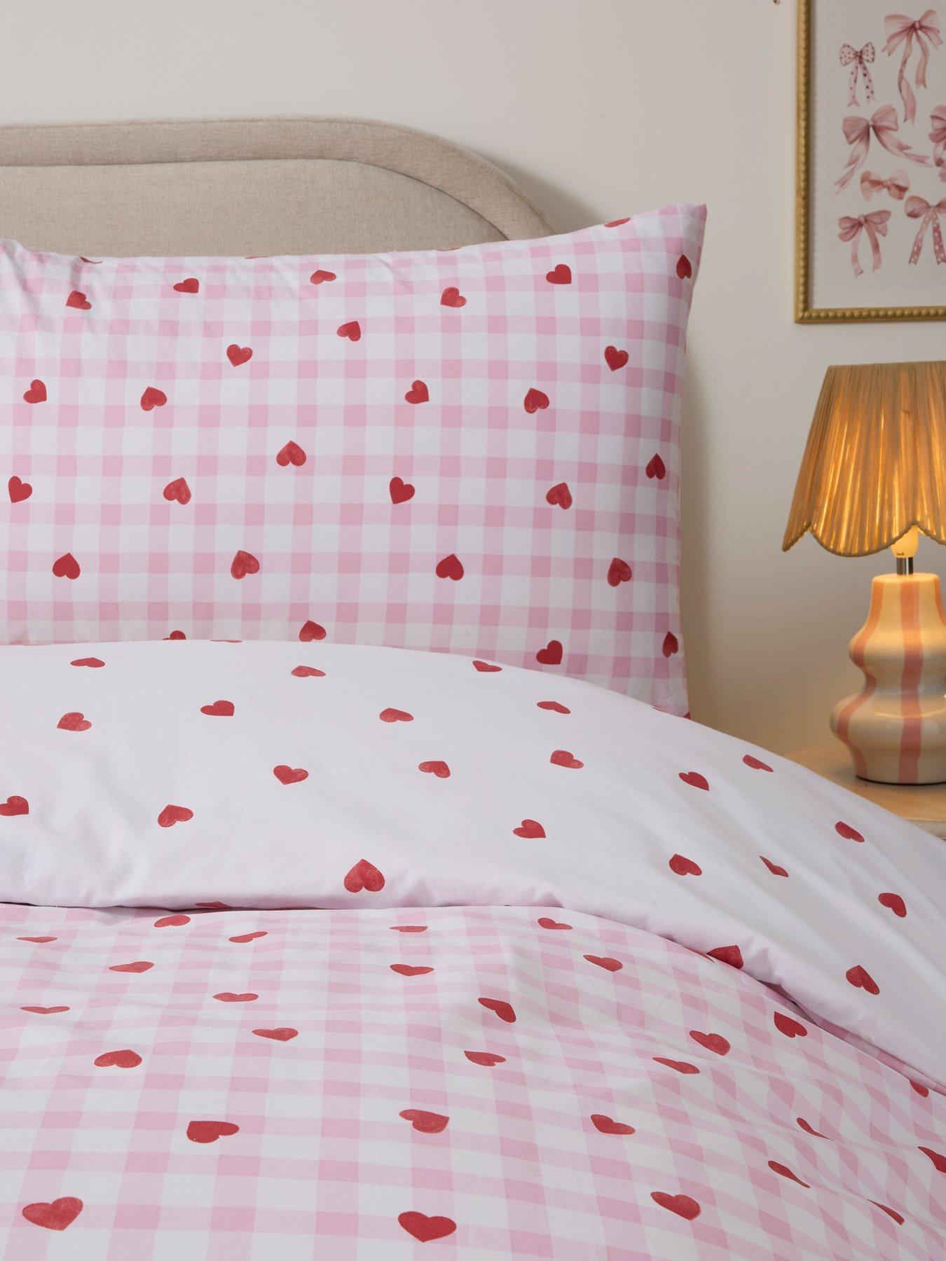  image of the-very-collection-hearts-gingham-printed-duvet-set
