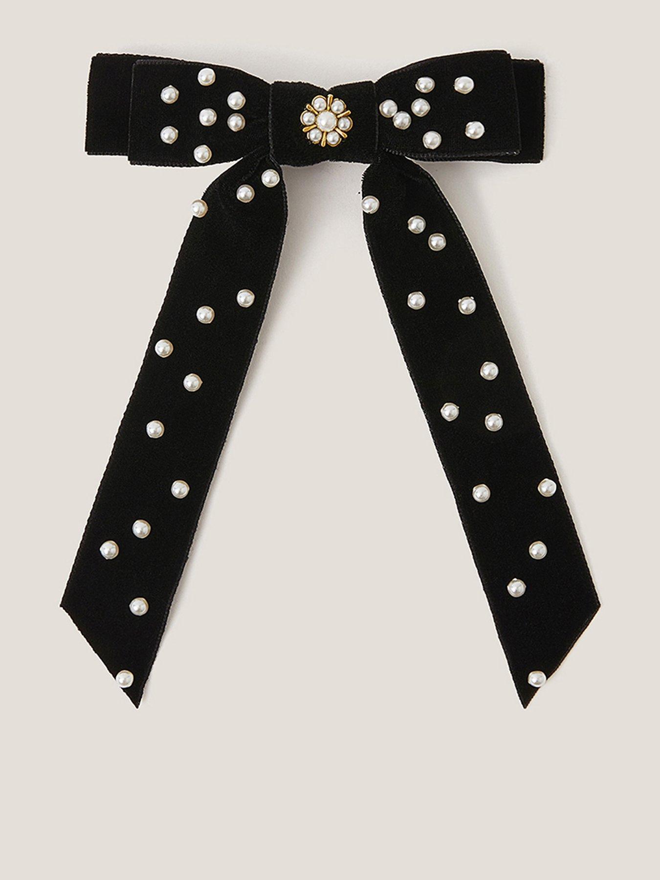 undefined Girls Pearl Velvet Bow Clip - Black