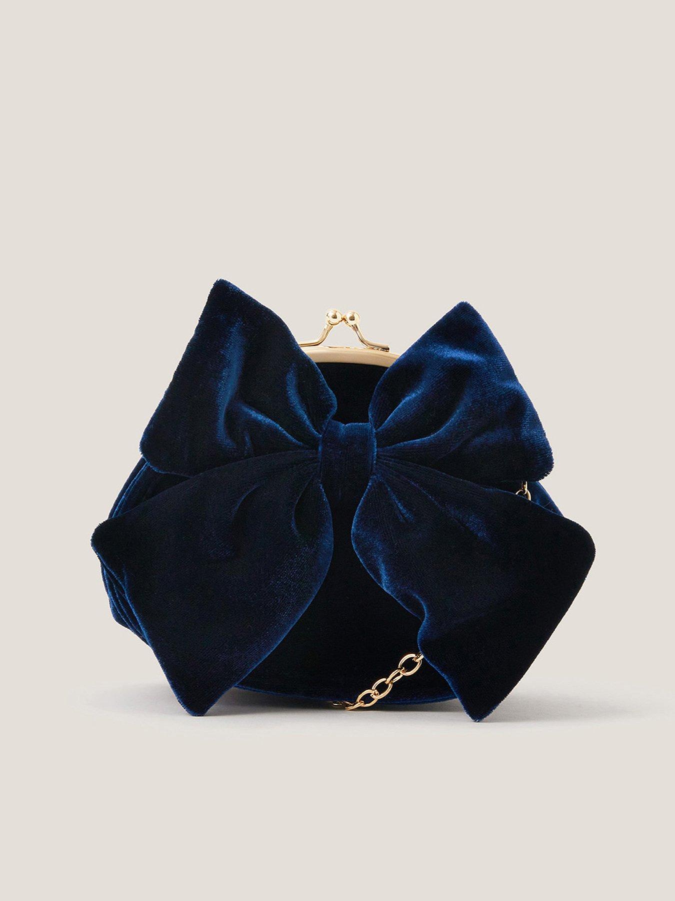 Monsoon Girls Puff Bow Velvet Frame Bag - Navy