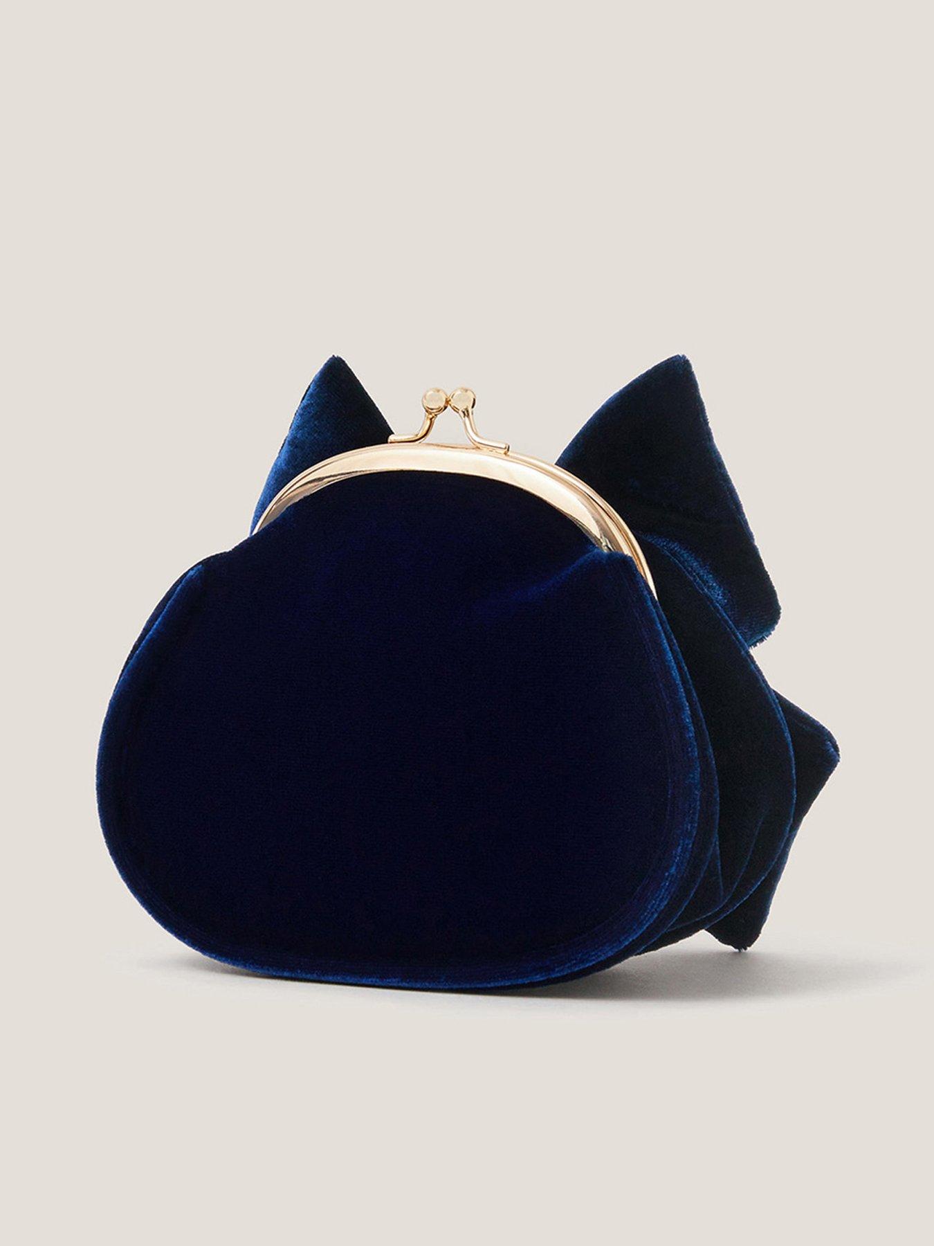 Image 2 of 3 of Monsoon Girls Puff Bow Velvet Frame Bag - Navy