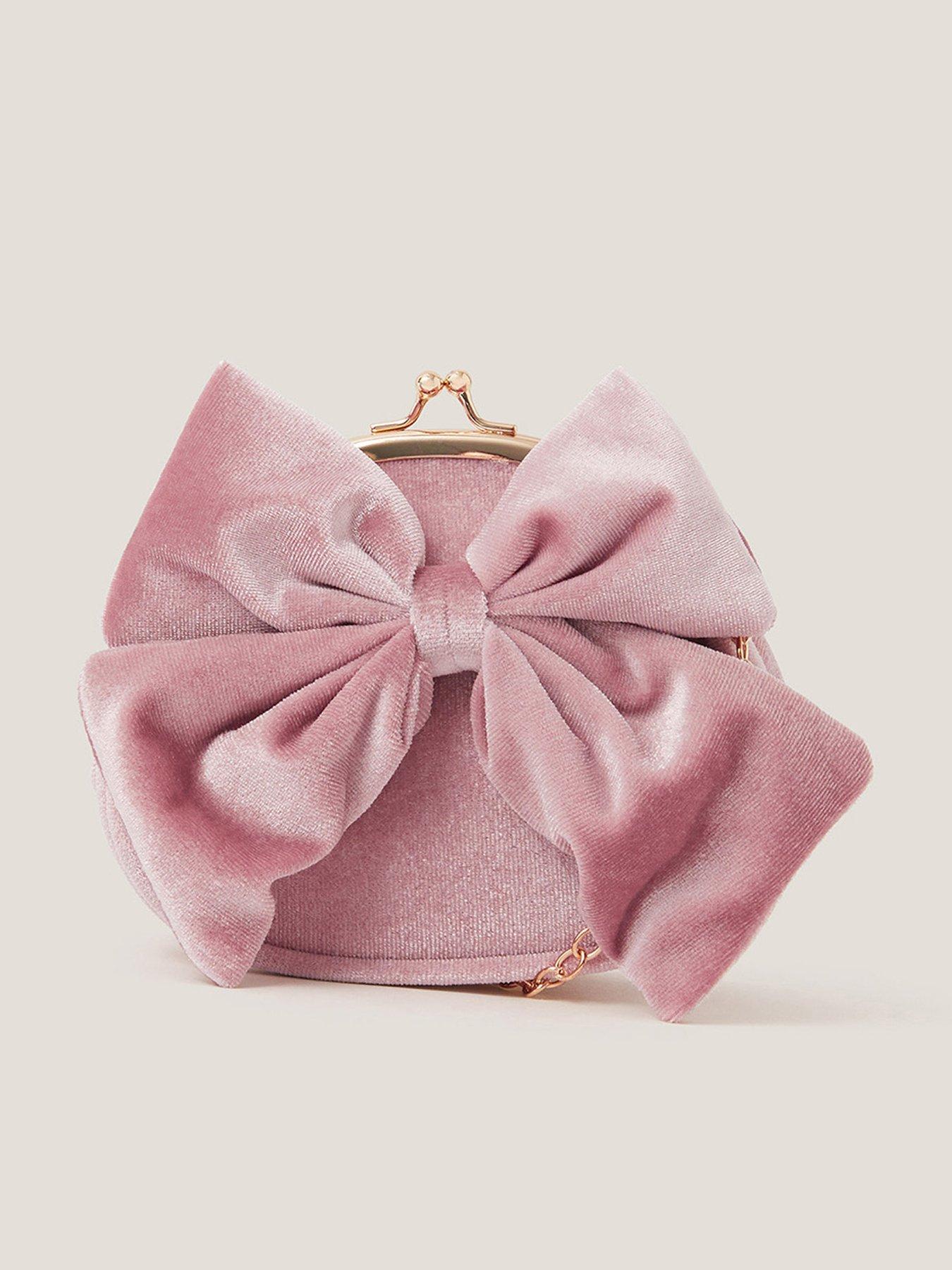 Image 1 of 3 of Monsoon Girls Puff Bow Velvet Frame Bag - Light Pink