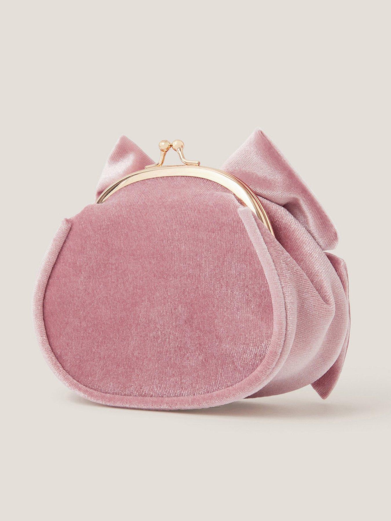 Image 2 of 3 of Monsoon Girls Puff Bow Velvet Frame Bag - Light Pink