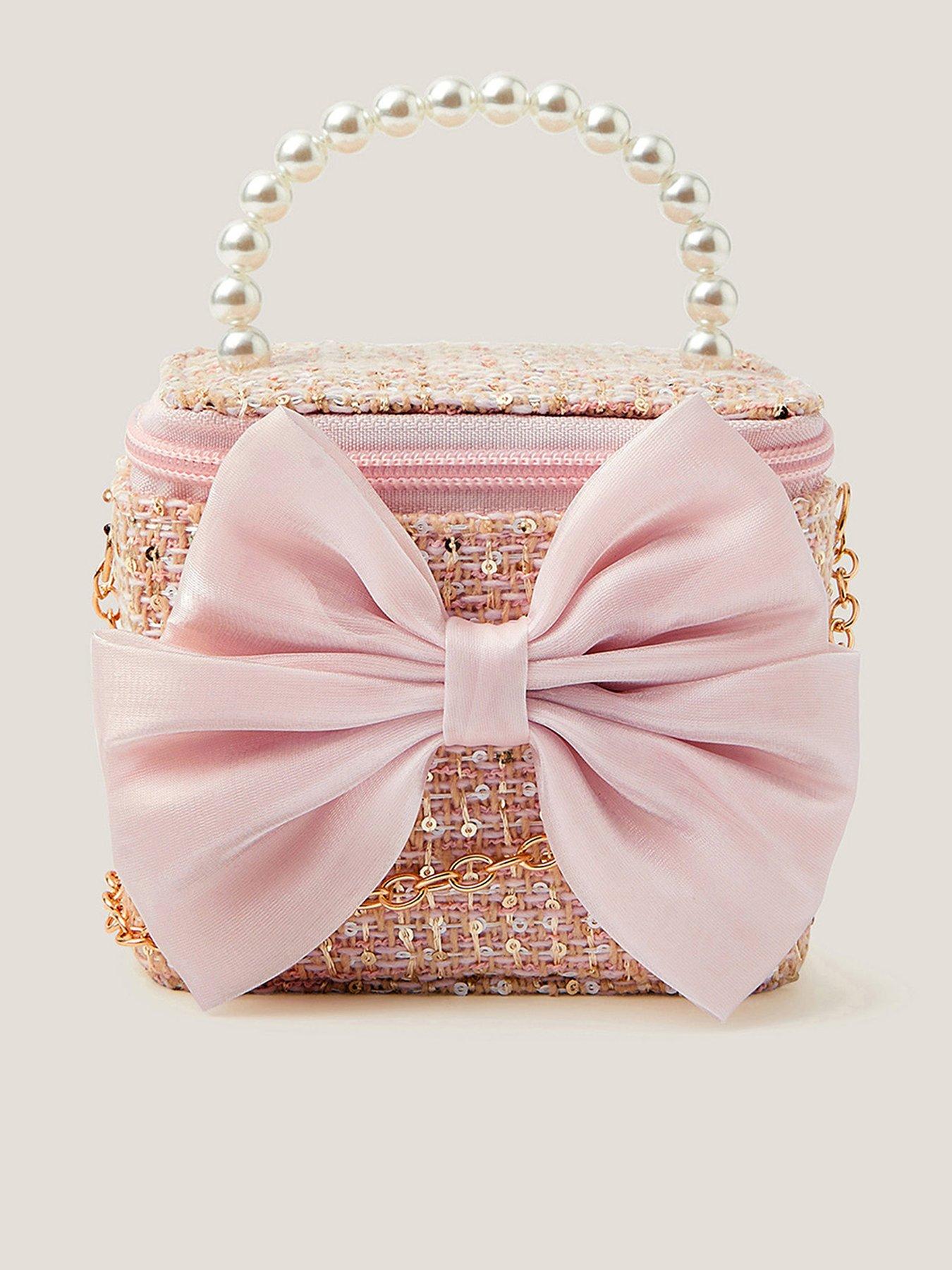 undefined Girls Tweed Bow Bag - Pink