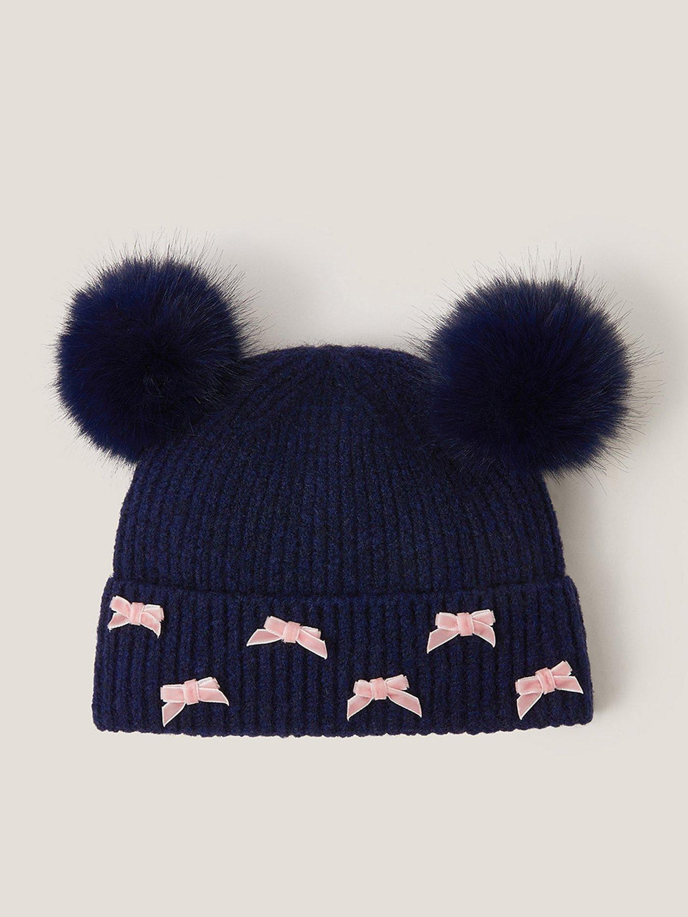 Monsoon Girls Multi Bow Pom Hat - Navy