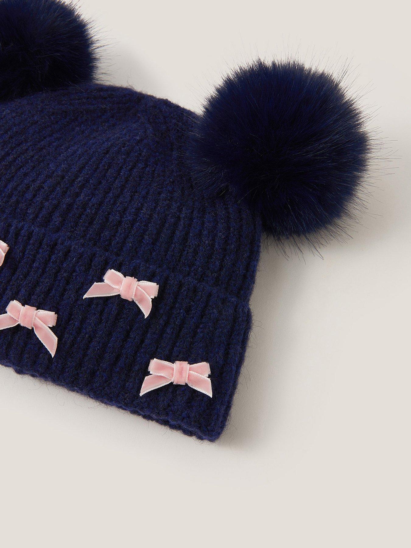  image of monsoon-girls-multi-bow-pom-hat-navy
