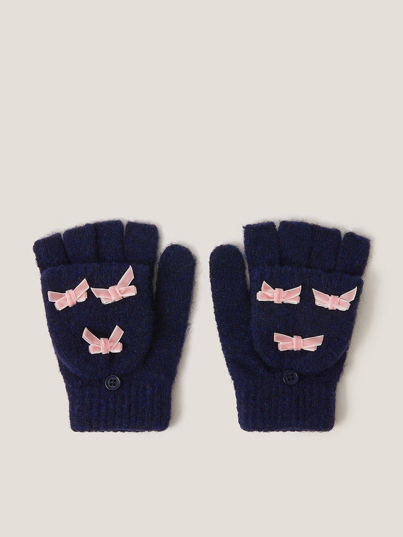 Monsoon Girls Fingerless Gloves with Mittens - Navy