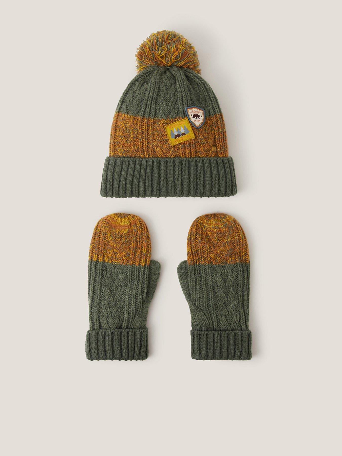 Monsoon Boys Adventure Hat And Mitten Set - Brown