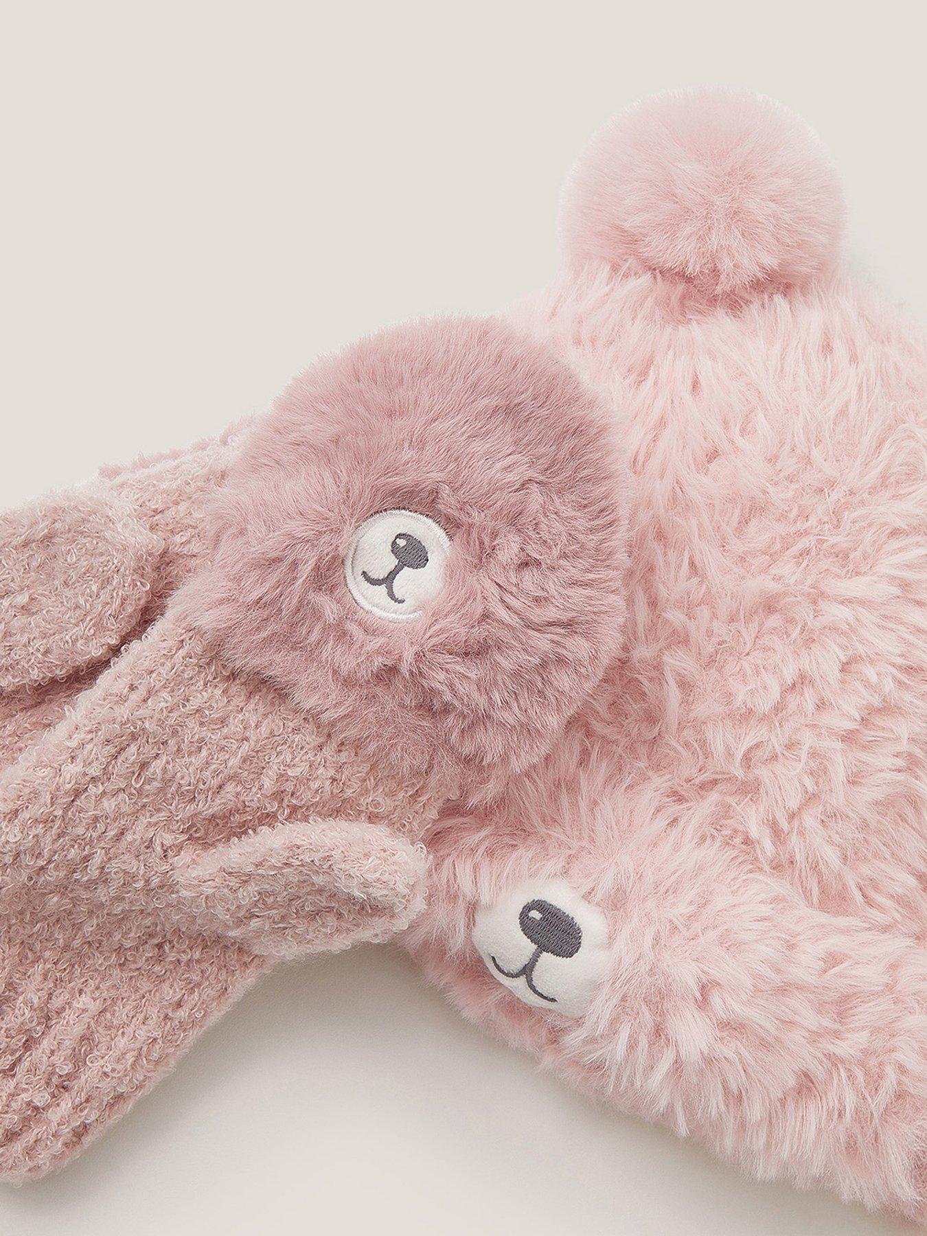  image of monsoon-girls-fluffy-teddy-hat-and-mitten-set-pink