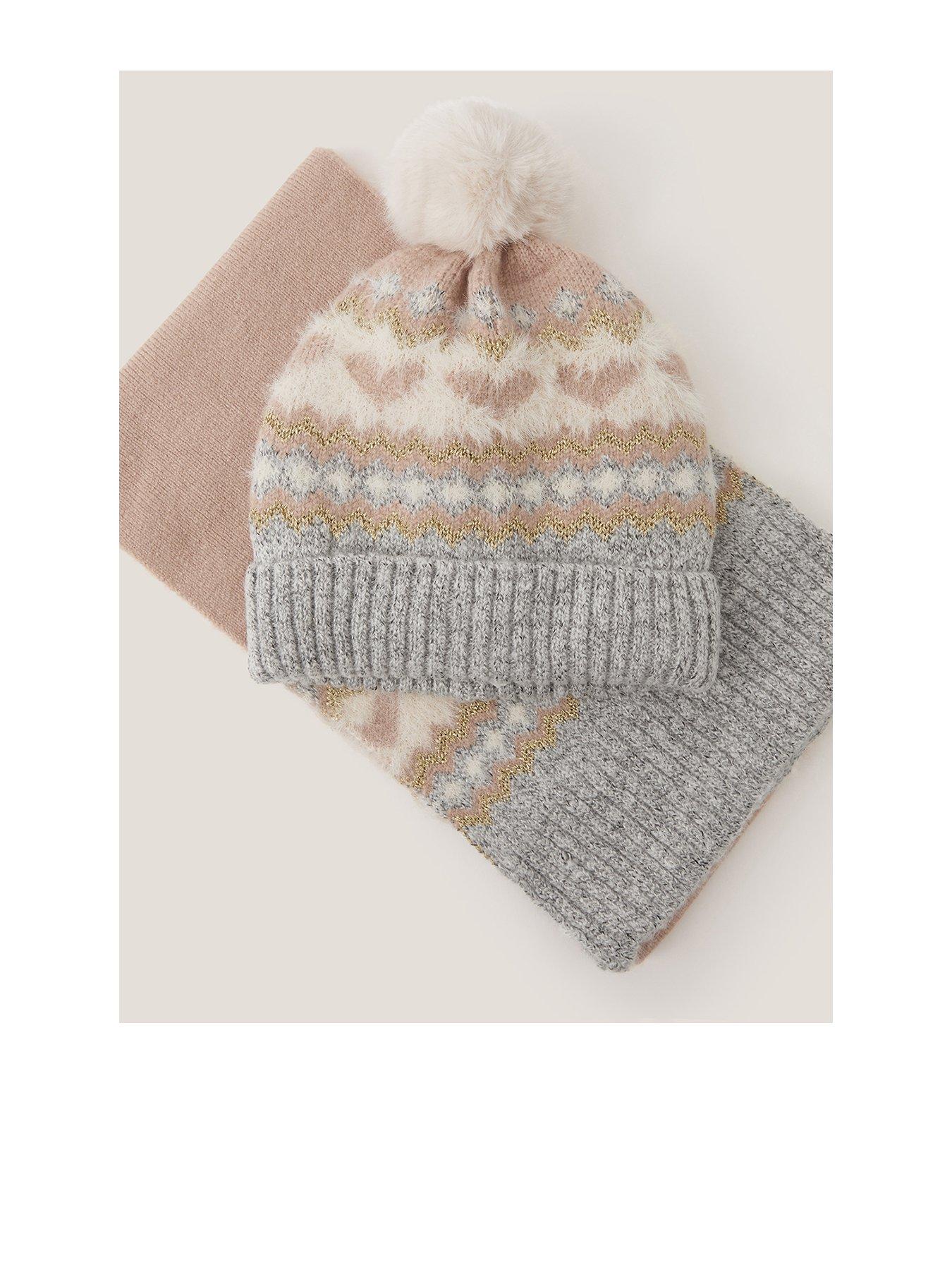 Image 1 of 2 of Monsoon Girls Heart Intarsia Hat Set - Multi