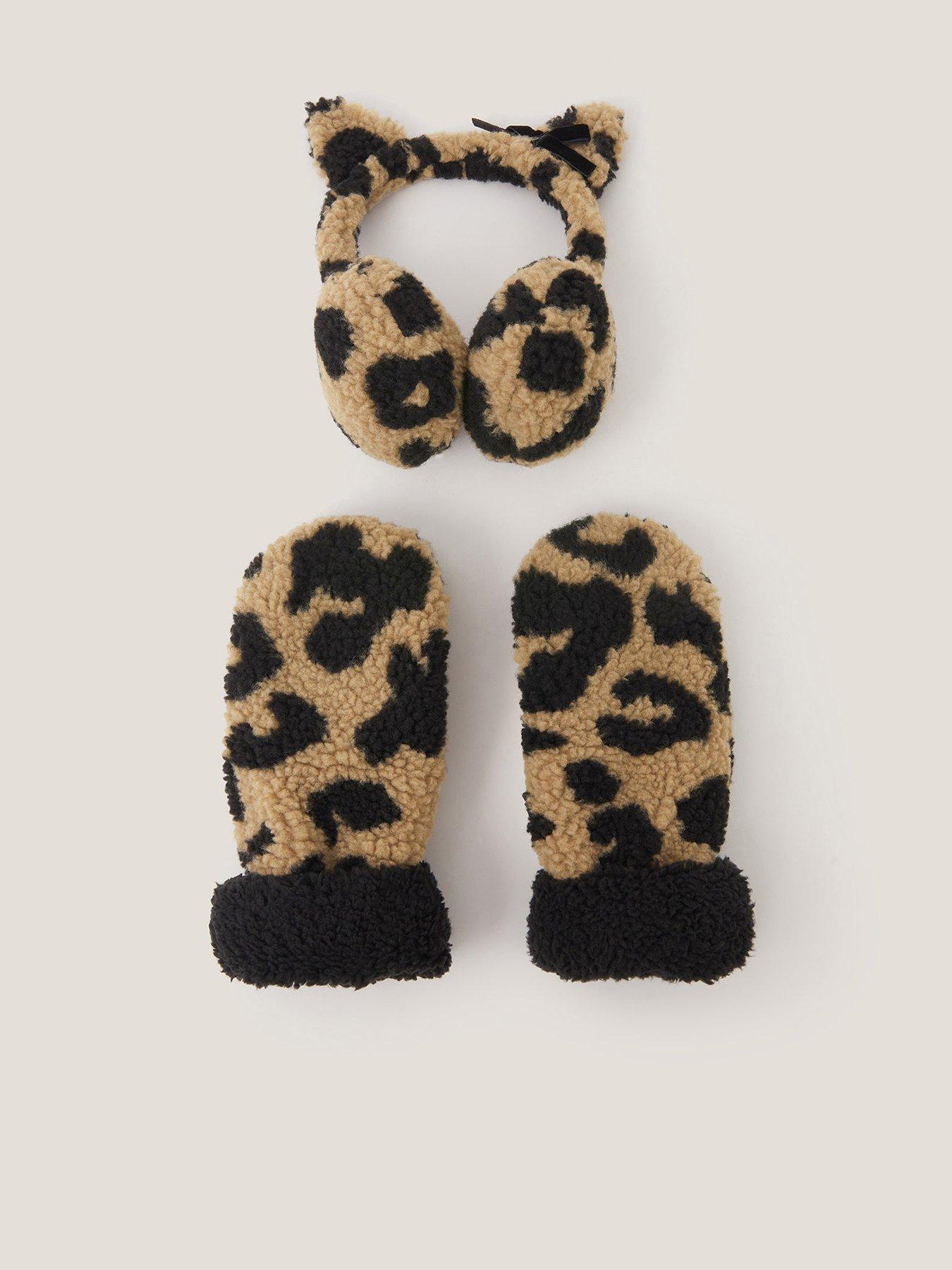 Monsoon Girls Leopard Earmuff And Mittens Set - Multi