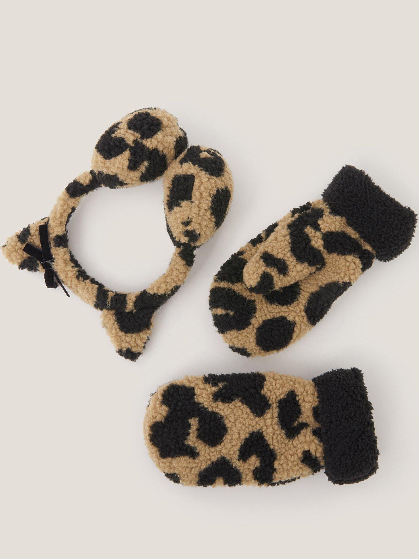  image of monsoon-girls-leopard-earmuff-and-mittens-set-multi
