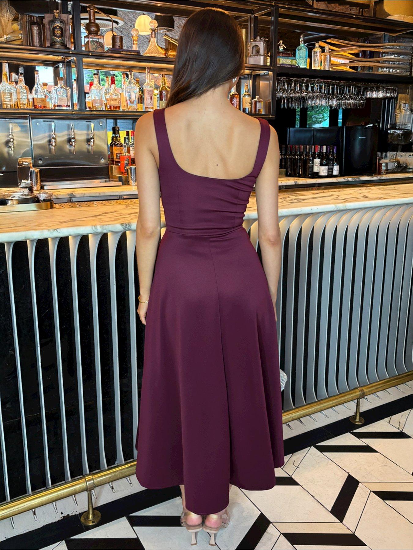  image of ax-paris-square-neck-a-line-midi-dress-purple